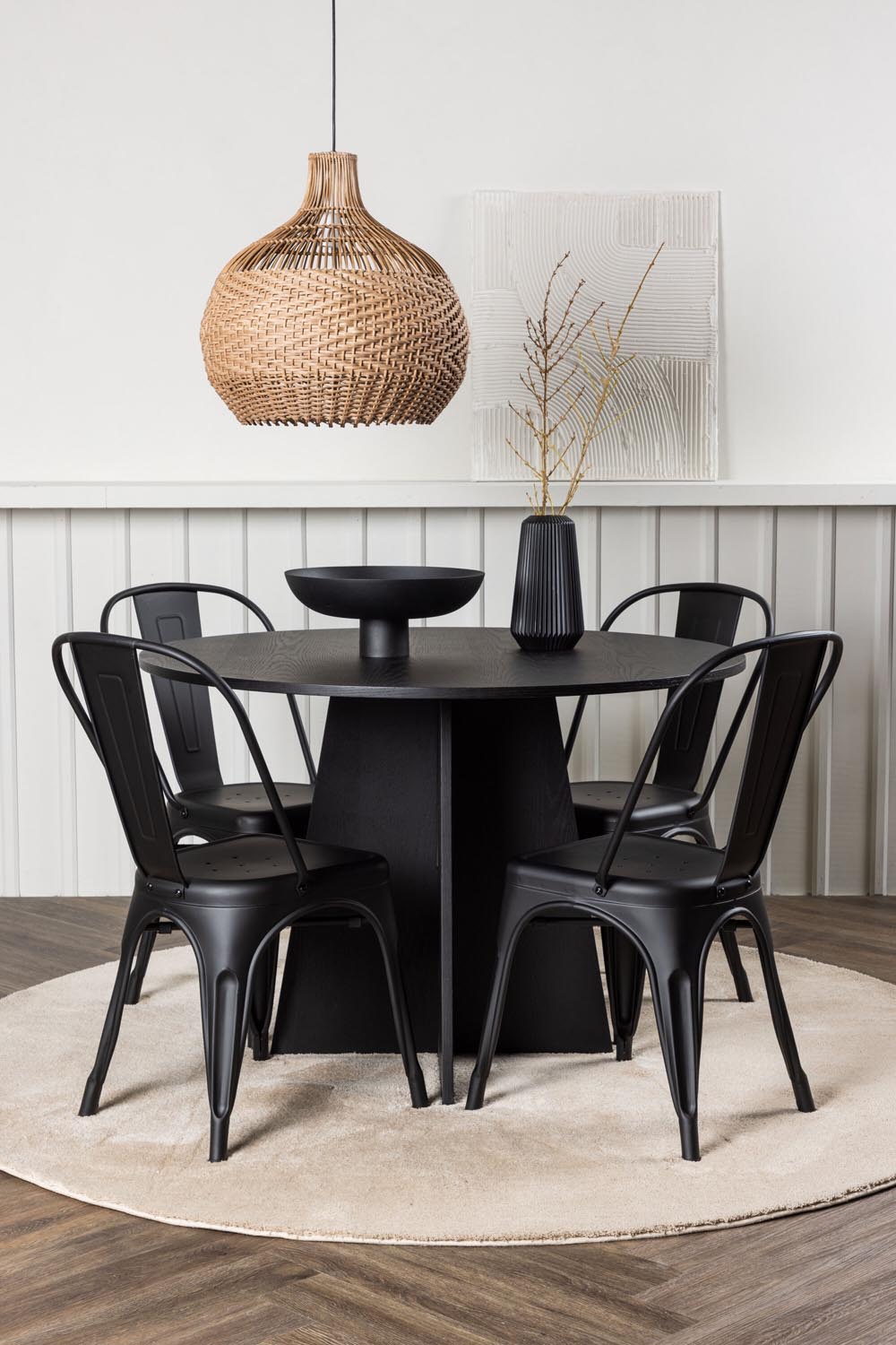 Bootcut Esszimmerset + Tempe ⌀110cm/4St. in Schwarz präsentiert im Onlineshop von KAQTU Design AG. Esszimmerset ist von Venture Home