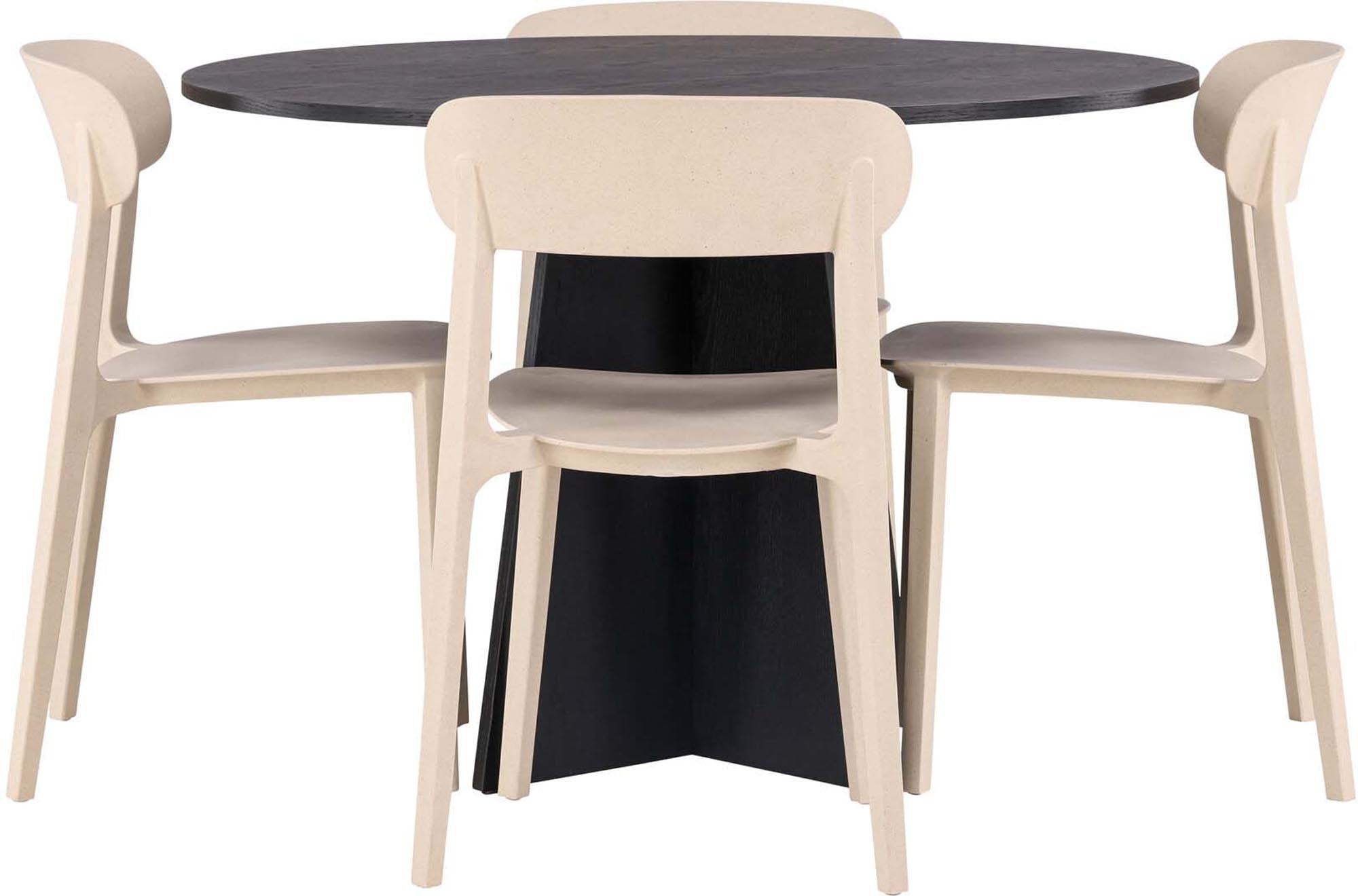 Entdecken Sie das Bootcut Esszimmerset + Astol von Venture Home: stilvoller runder Tisch ⌀110cm und elegante Stühle für Ihr Esszimmer.