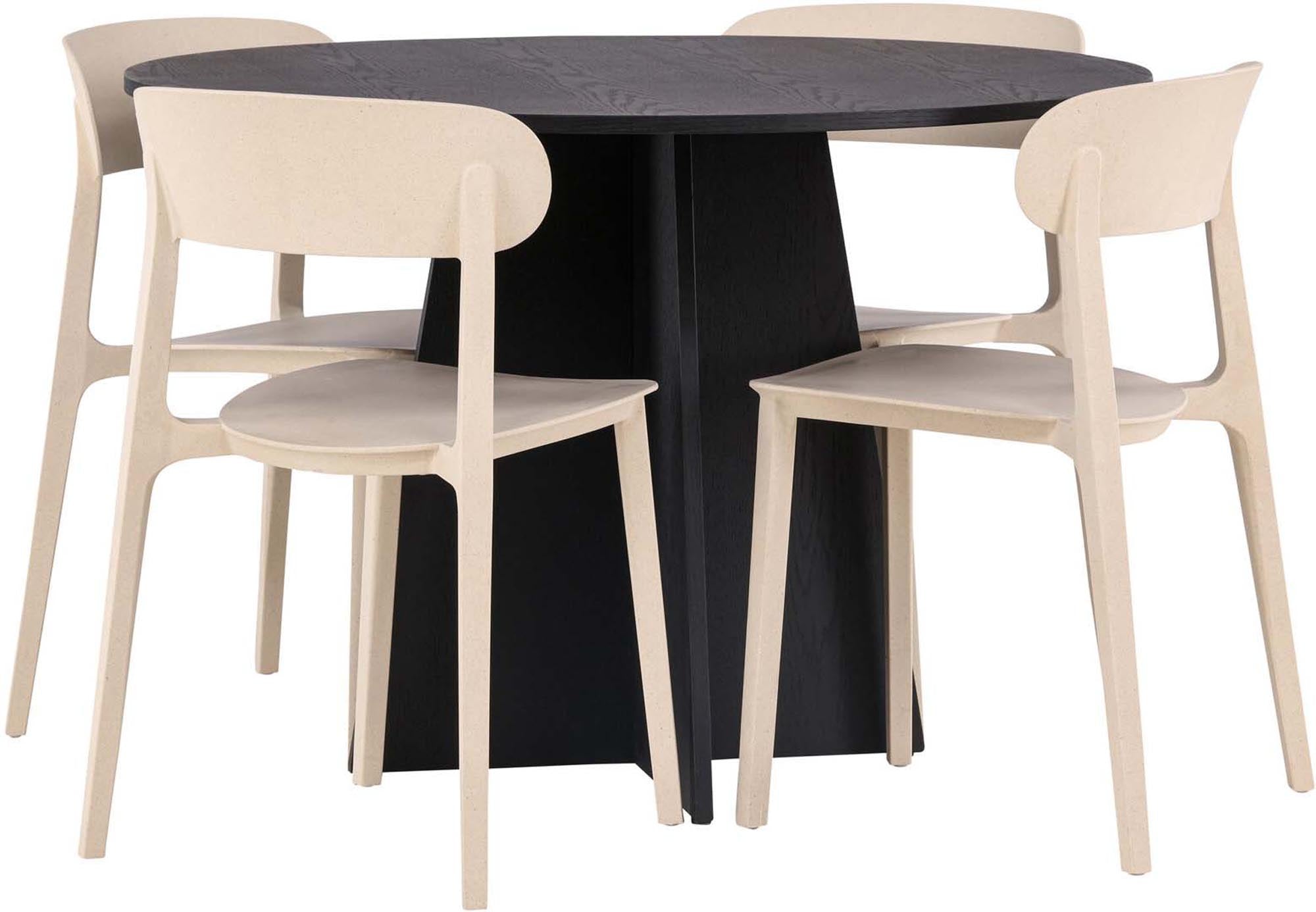 Elegantes Bootcut Esszimmerset mit runden Tisch (110cm) und 4 stilvollen Åstol-Stühlen. Ideal für gesellige Abende und moderne Wohnräume.