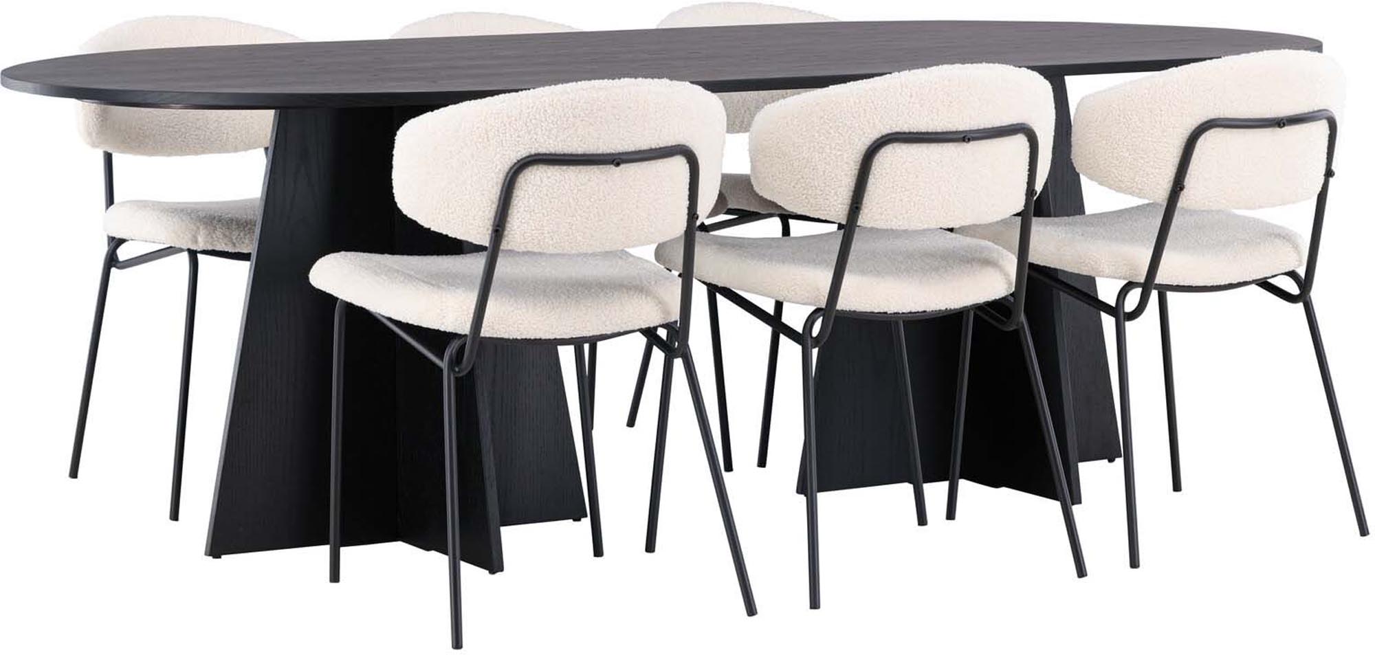 Stilvolles Bootcut Esszimmerset mit hochwertigem ovalem Tisch und 6 bequemen Chico-Stühlen. Perfekt für gesellige Momente und modernes Ambiente.