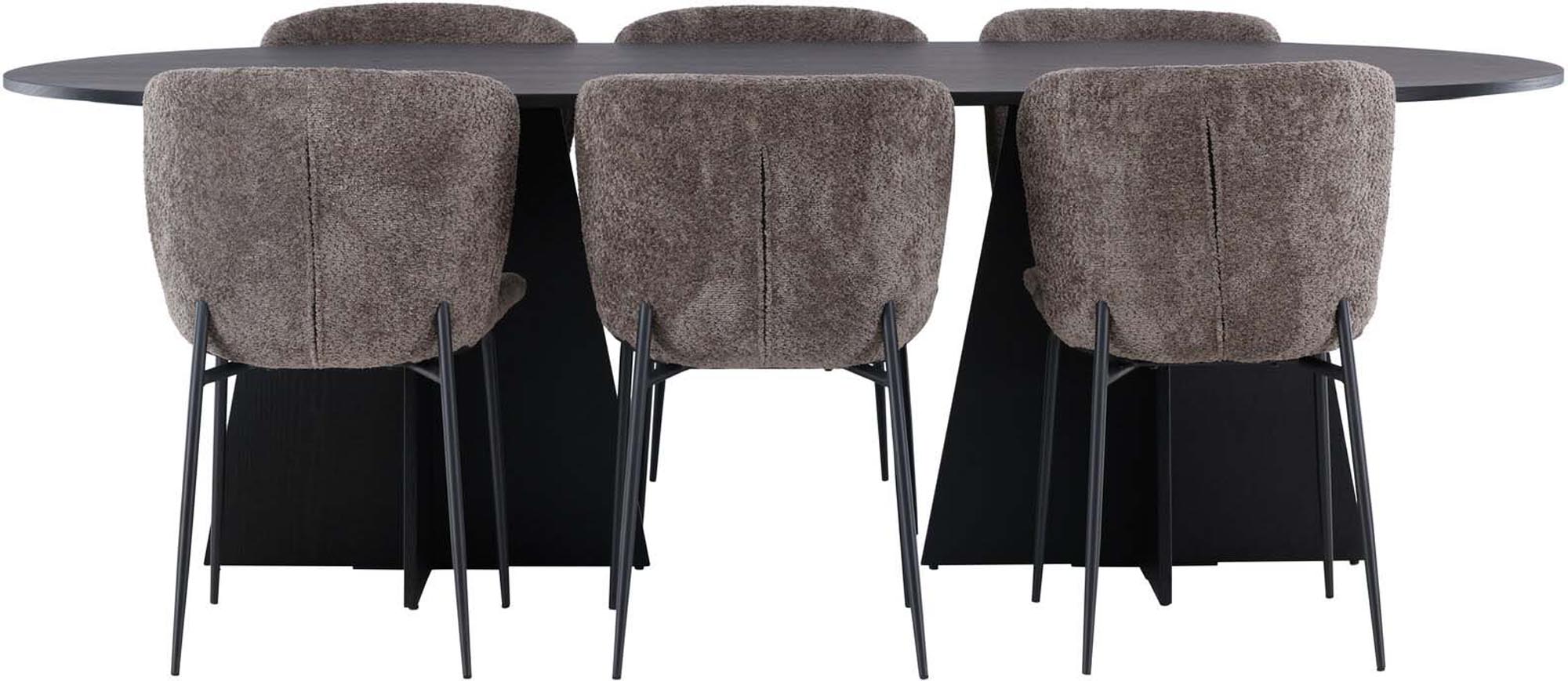 Entdecken Sie das Bootcut Esszimmerset + Modesto 230cm von Venture Home – modernes Design, robustes MDF und stilvolle Stühle für gesellige Abende.