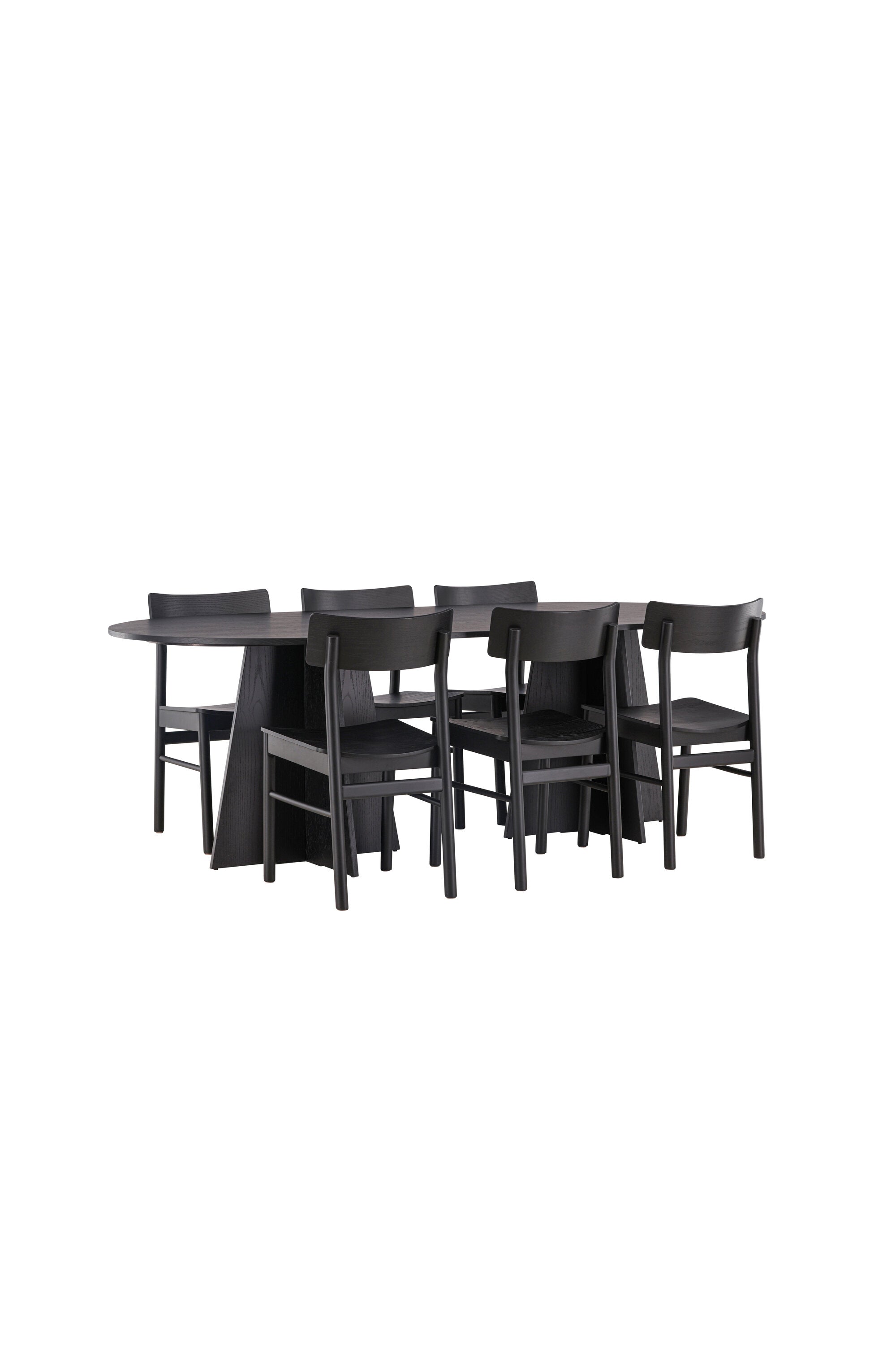 Bootcut Oval Esstisch + 6 x Montros Esszimmerstuhl in Schwarz präsentiert im Onlineshop von KAQTU Design AG. Esszimmerset ist von Venture Home