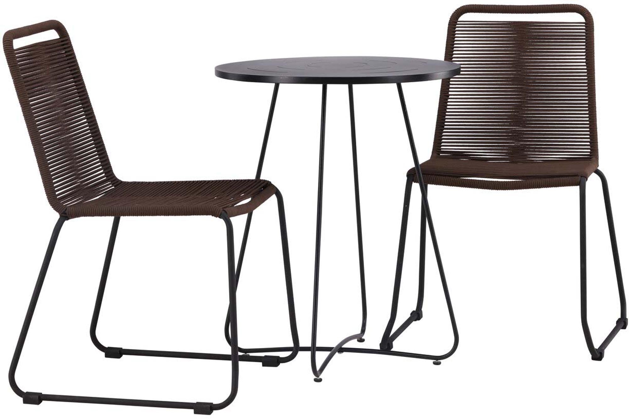 Stilvolles Bacong Outdoor-Set mit rundem Lindos-Tisch (⌀60cm) und 2 Stühlen von Venture Home, perfekt für Terrasse oder Balkon.