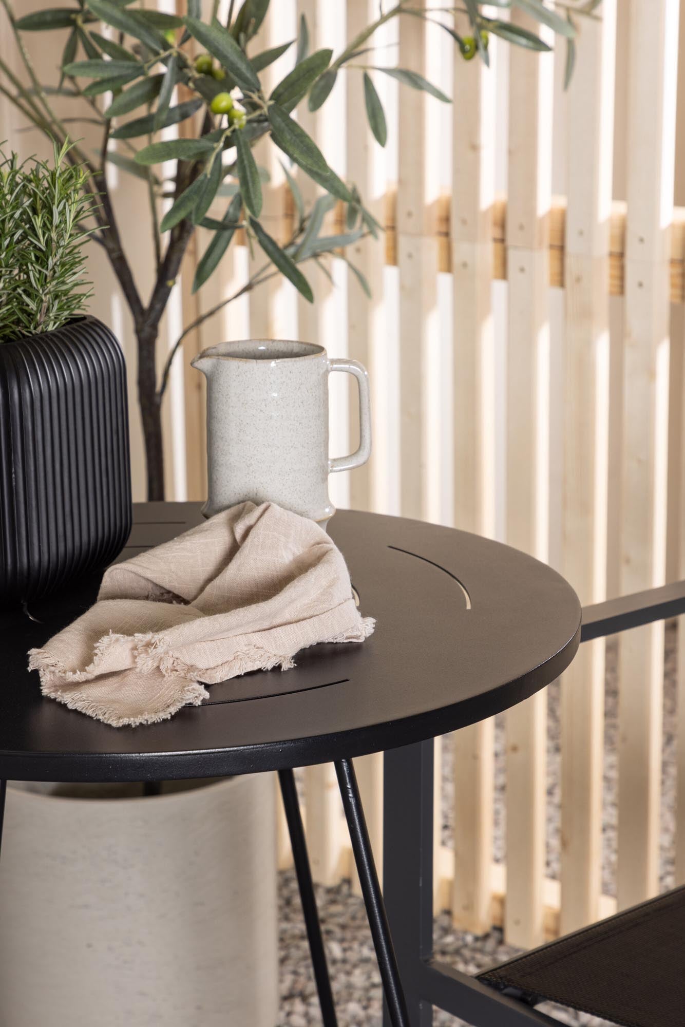 Bacong Outdoor-Tischset + Copacabana ⌀60cm/2St. in Schwarz präsentiert im Onlineshop von KAQTU Design AG. Gartentischset ist von Venture Home