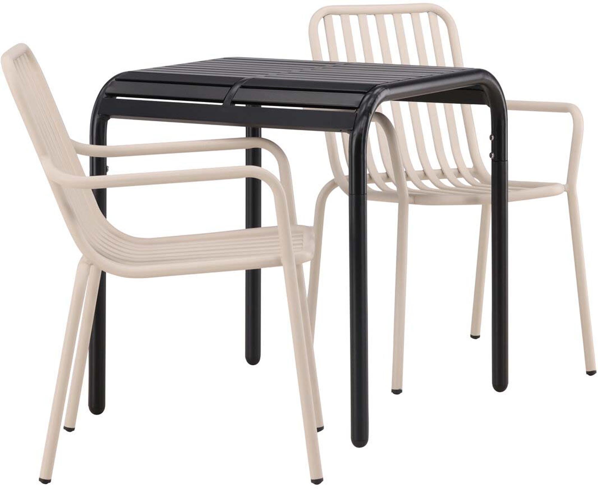 Elegantes Borneo Gartentischset mit zwei Peking Stühlen, ideal für gemütliche Stunden im Freien und stilvolle Terrassengestaltung.