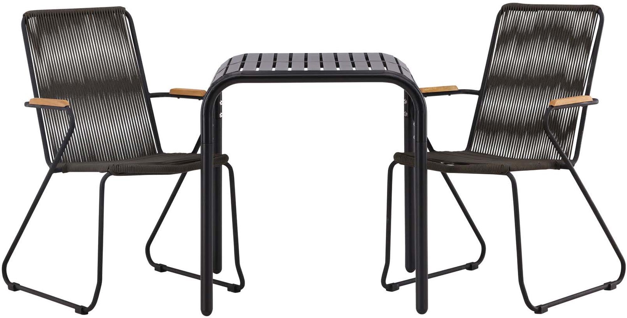 Stilvolles Borneo Outdoor-Tischset 70cm, 2er-Set aus robustem Stahl und Teakholz. Ideal für entspannte Stunden im Freien.