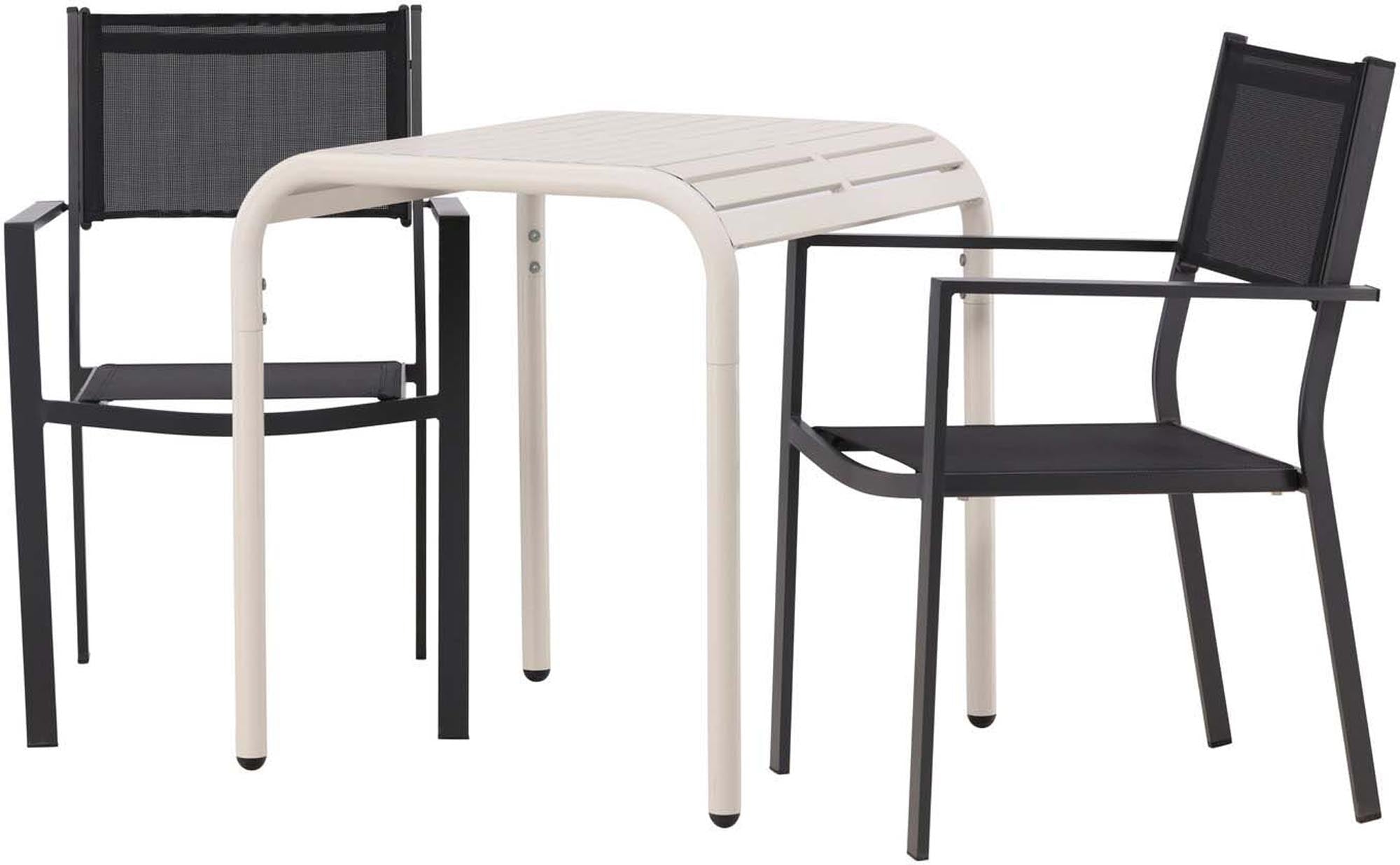 Stilvolles Borneo Outdoor-Tischset mit 70 cm Tisch und komfortablen Copacabana Stühlen. Perfekt für Balkone und Terrassen, wetterbeständig und platzsparend.