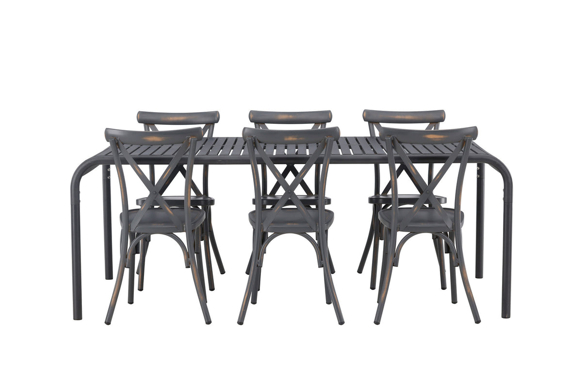 Borneo Outdoor-Tischset + Peking 200cm/6St. in Dunkelgrau präsentiert im Onlineshop von KAQTU Design AG. Gartentischset ist von Venture Home