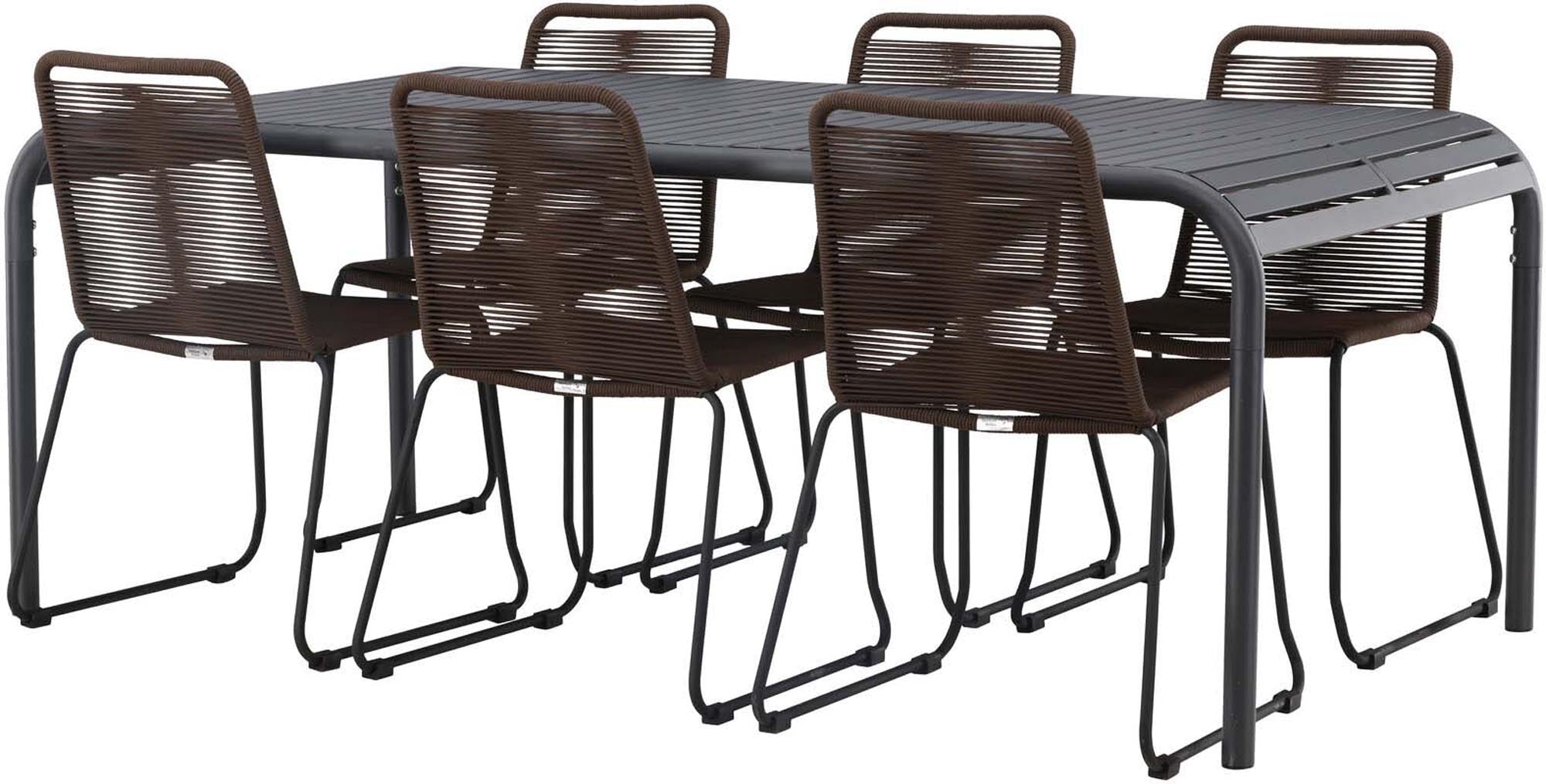 Borneo Outdoor-Tischset + Lindos 200cm/6St. in Schwarz Braun präsentiert im Onlineshop von KAQTU Design AG. Gartentischset ist von Venture Home