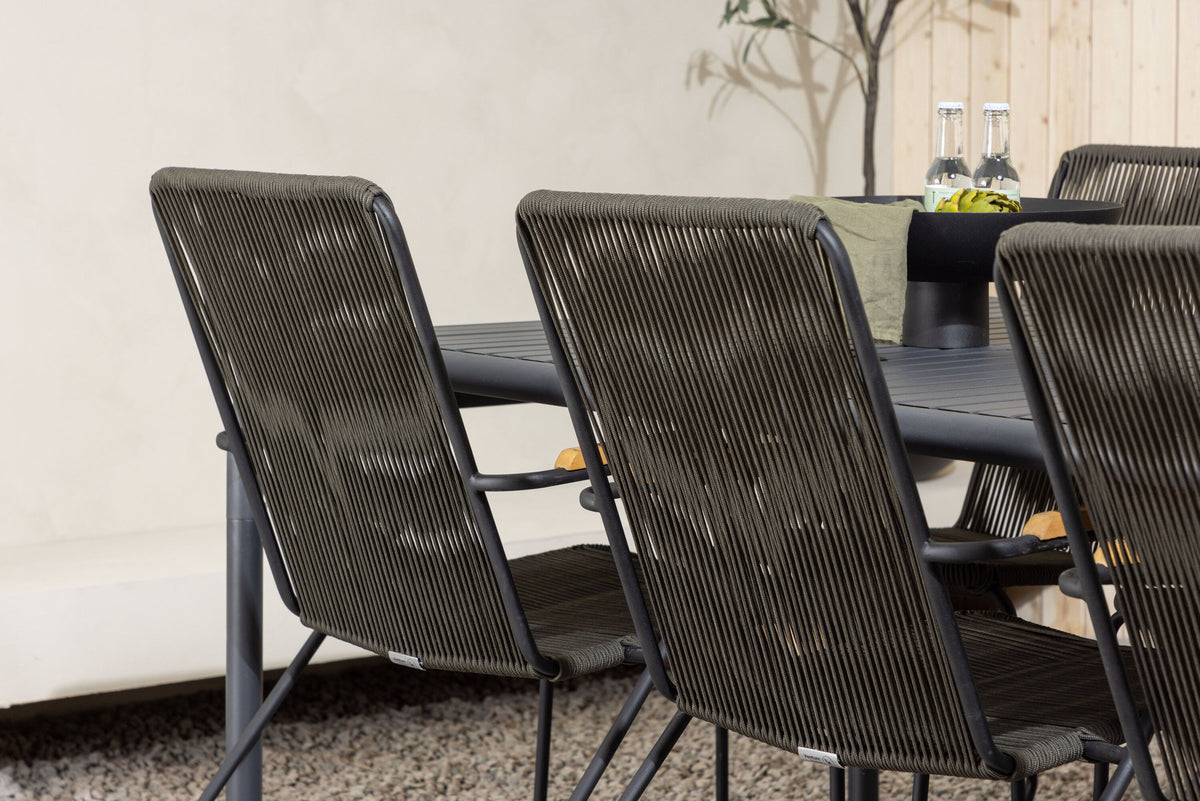 Borneo Outdoor-Tischset + Bois 200cm/6St. in Schwarz, Dunkelgrau präsentiert im Onlineshop von KAQTU Design AG. Gartentischset ist von Venture Home