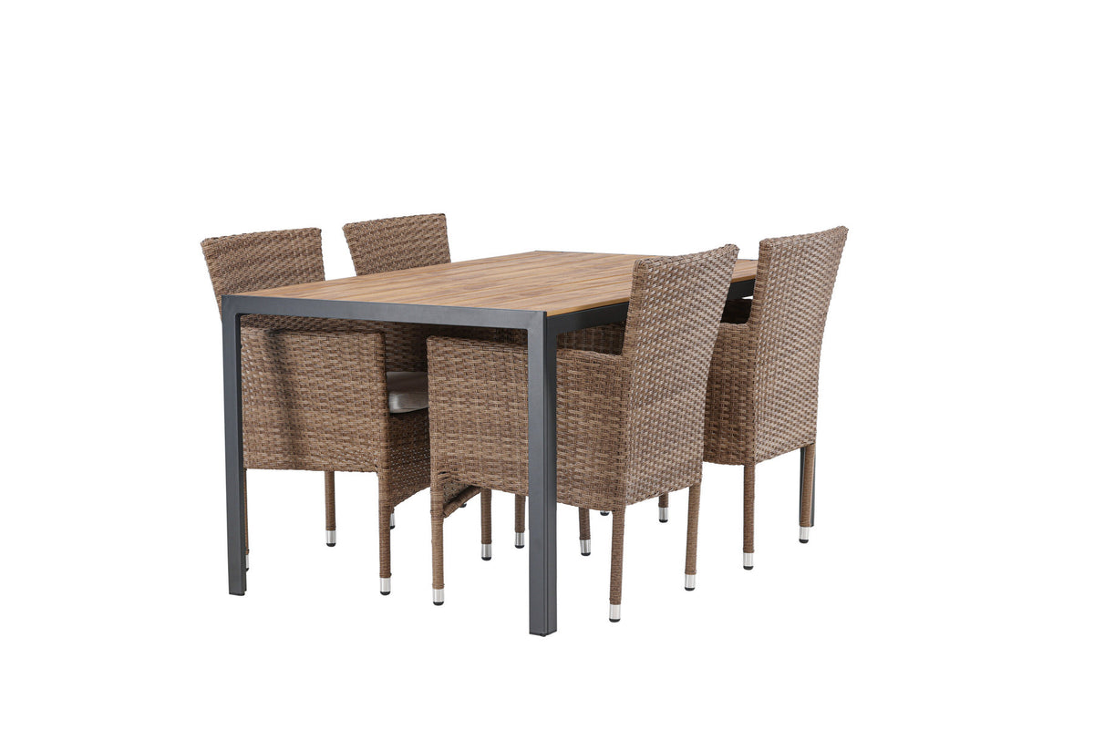 Break Outdoor-Tischset + Malina 150cm/4St. in Schwarz / Natur präsentiert im Onlineshop von KAQTU Design AG. Gartentischset ist von Venture Home