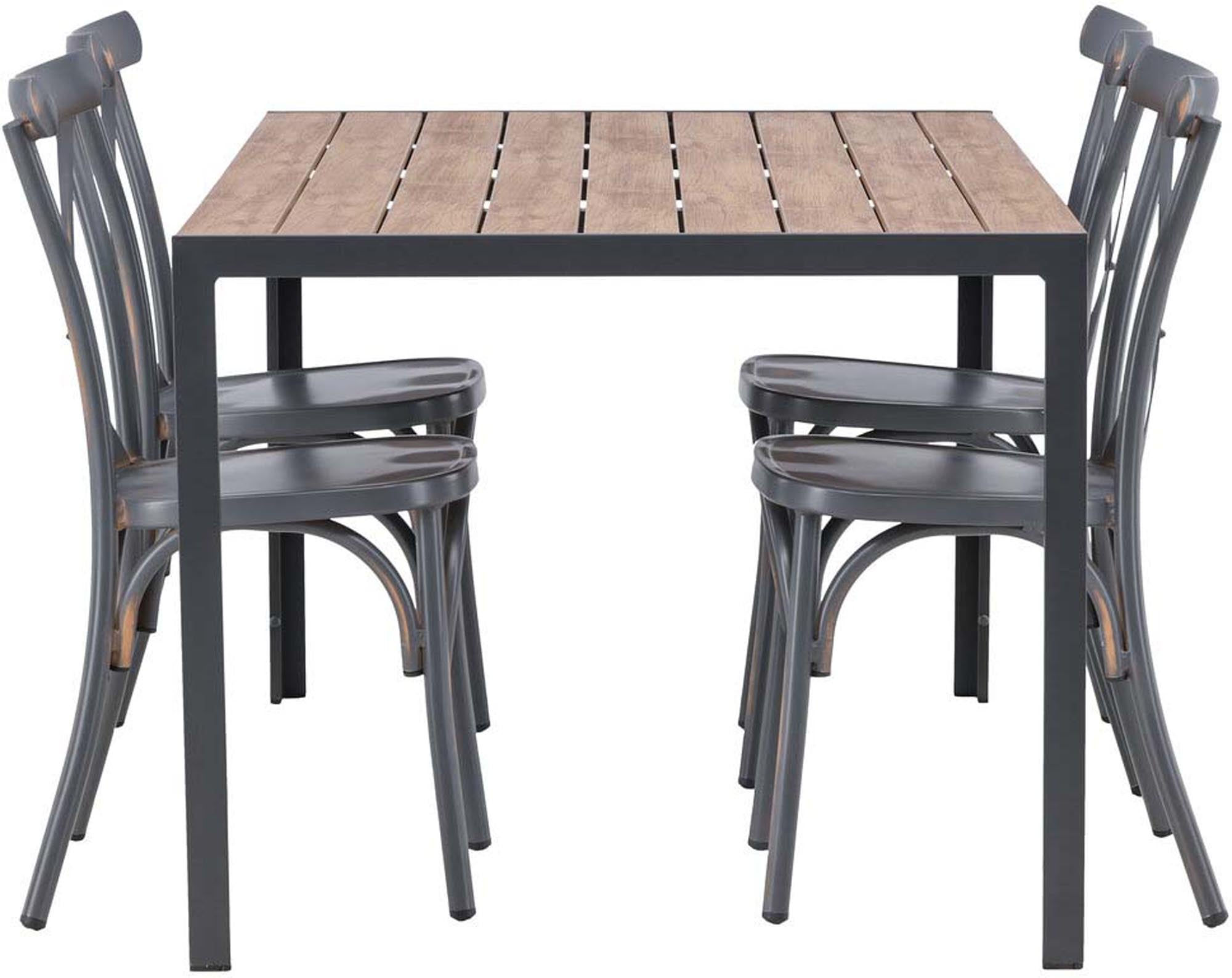 Genießen Sie das Break Outdoor-Tischset + Peking 150cm/4St. von Venture Home – perfekt für gesellige Stunden im Freien mit Stil und Komfort.