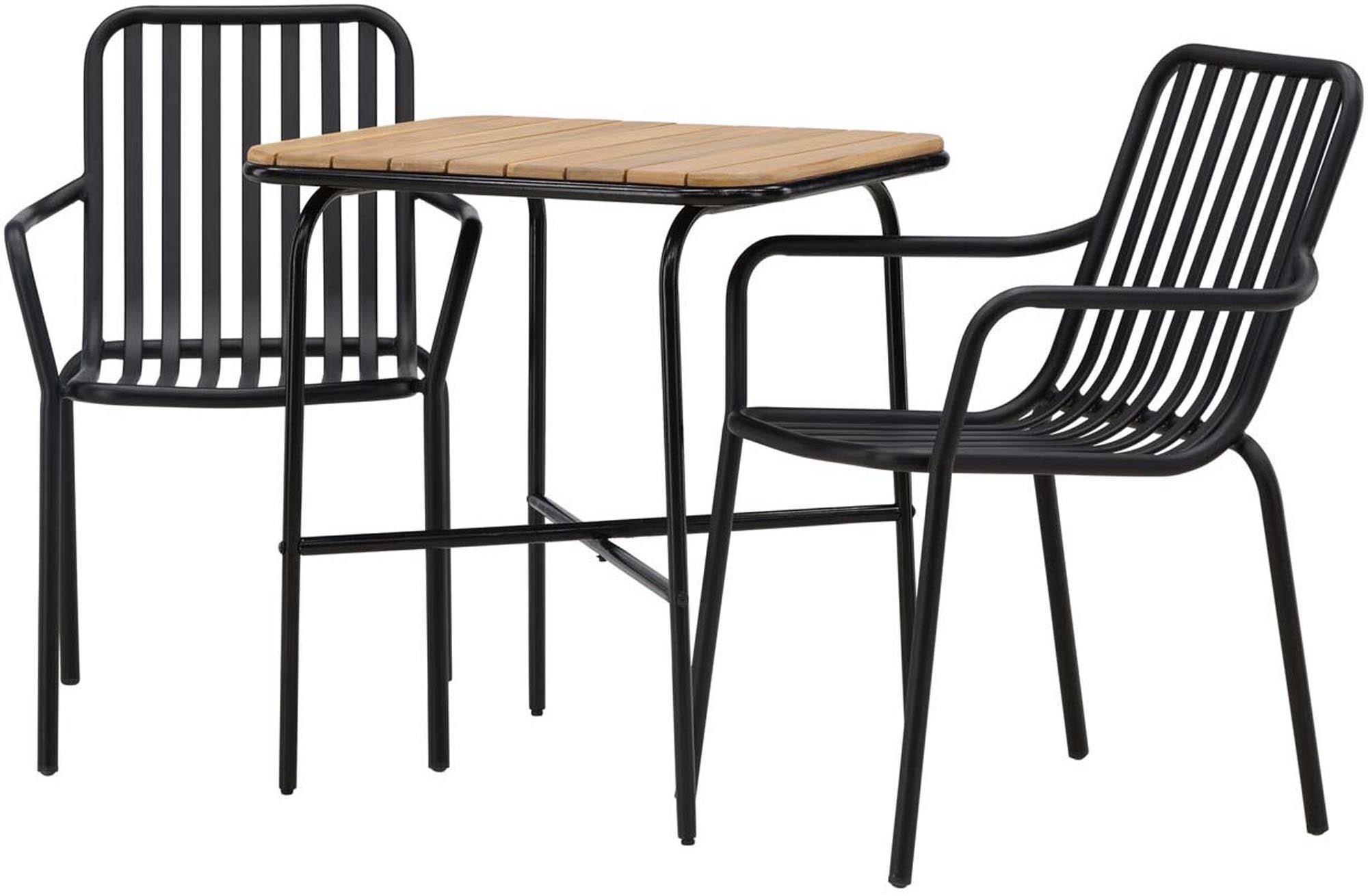 Entdecken Sie das Holmbeck Outdoor-Tischset Peking: Eleganter Tisch aus Akazienholz und komfortable Stühle, perfekt für entspannte Stunden im Freien.