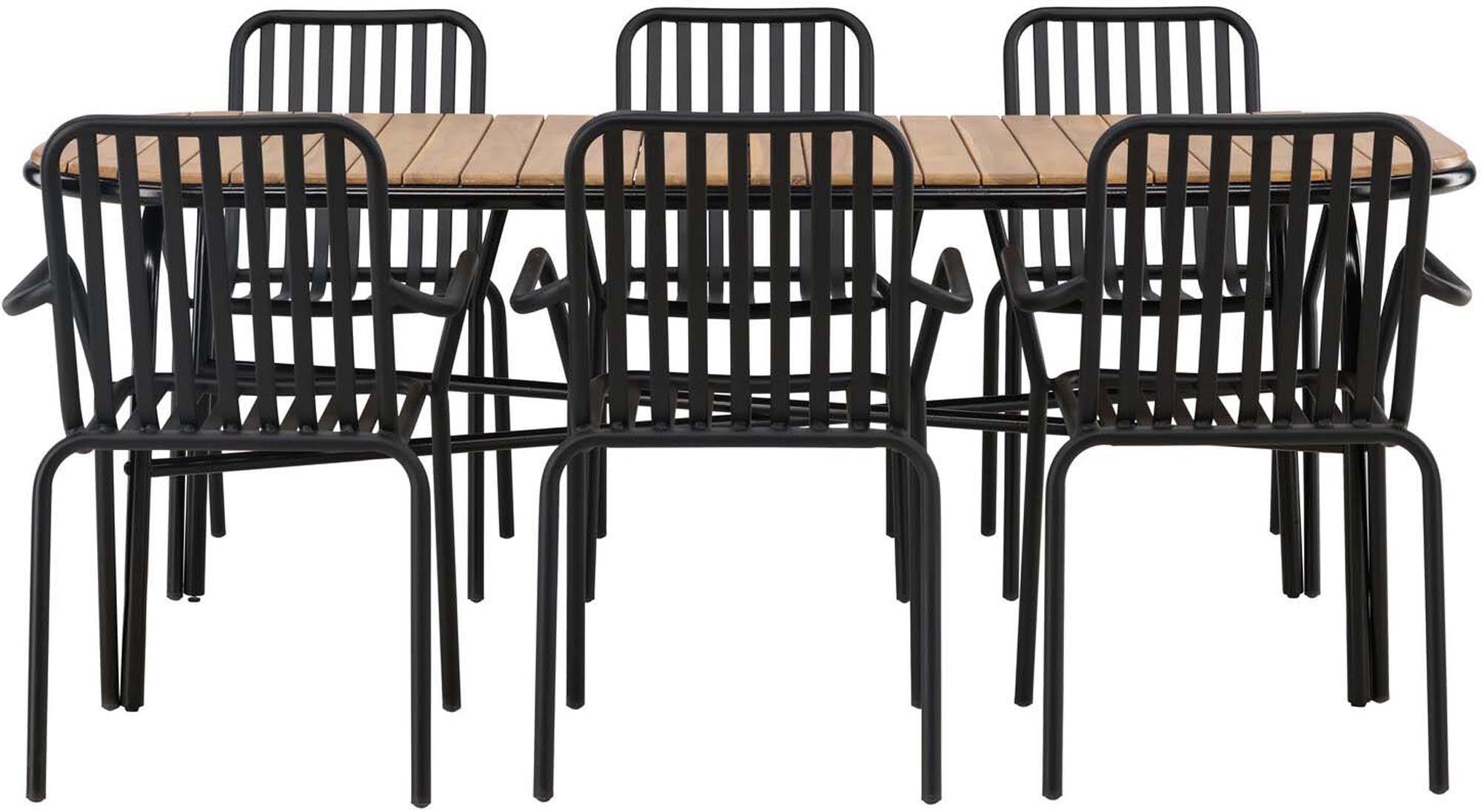 Stilvolles Tischset für 6 Personen, perfekt für gesellige Abende im Freien. Robuste Materialien und elegantes Design für jeden Garten.