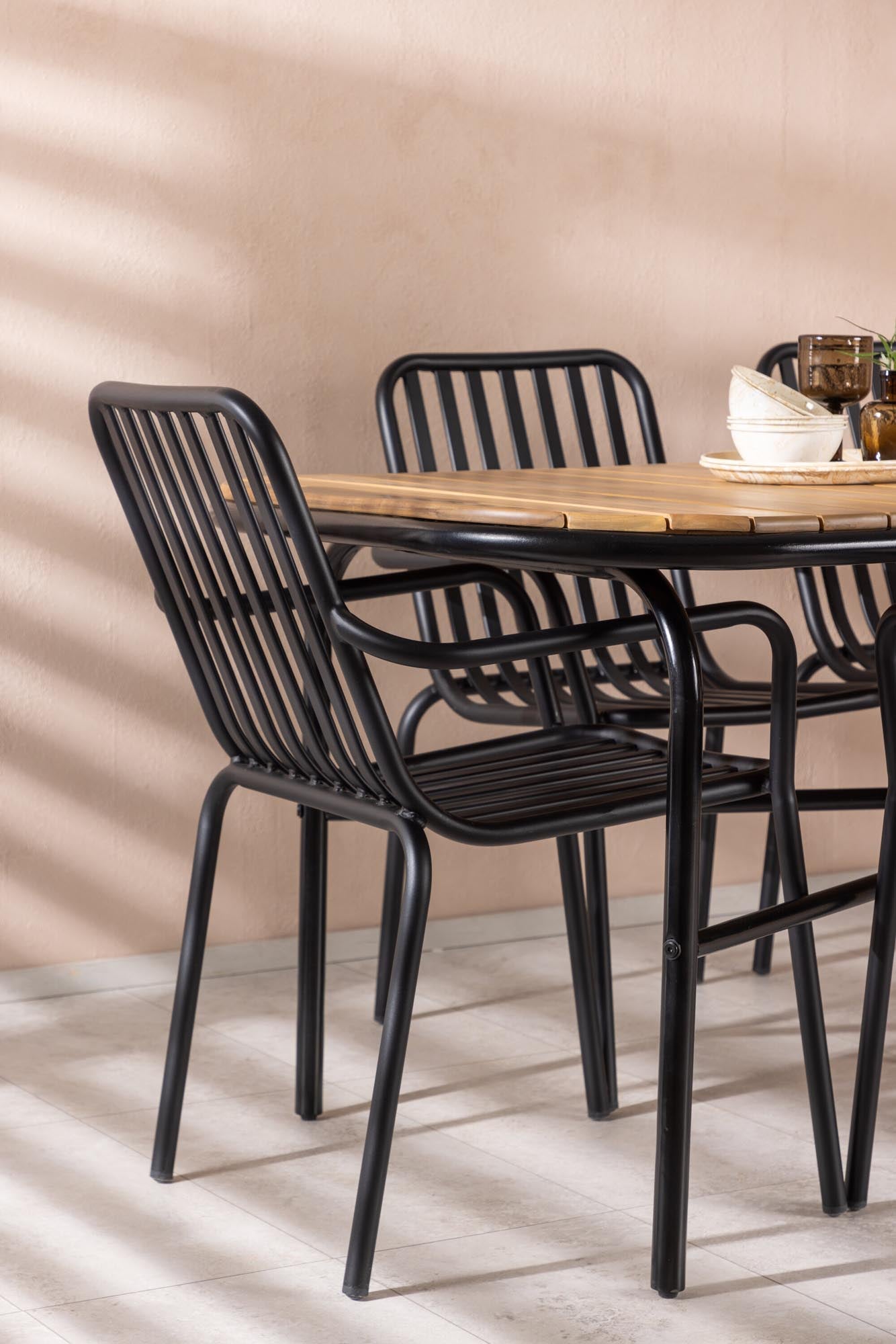 Entdecken Sie das stilvolle Holmbeck Outdoor-Tischset Peking: 200 cm langer Esstisch aus Akazie mit 6 komfortablen Aluminiumstühlen – perfekt für gesellige Abende im Freien!