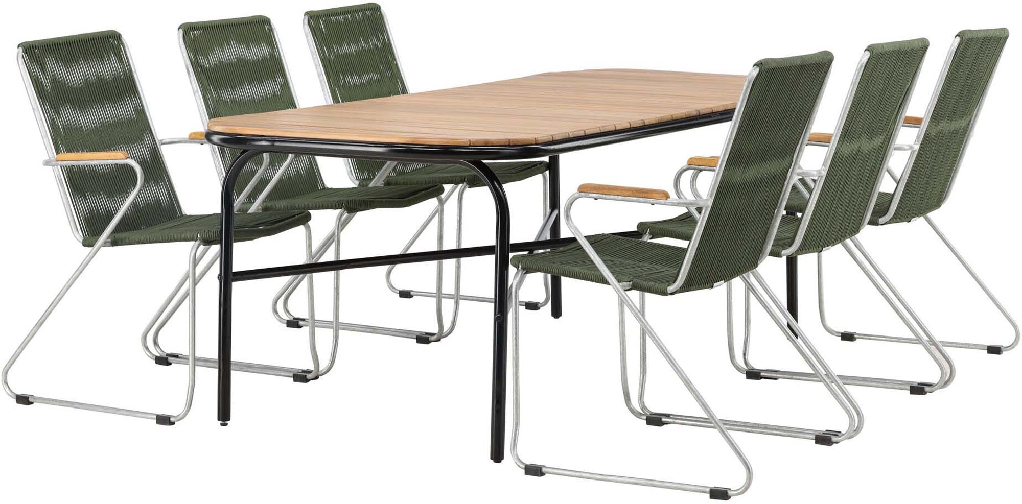 Elegantes Outdoor-Tischset aus Akazie und Stahl für gesellige Runden im Freien. Ideal für Garten und Terrasse.