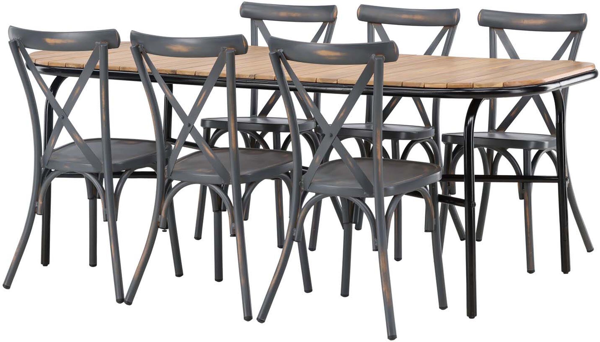 Elegantes Outdoor-Tischset für 6 Personen, perfekt für gesellige Abende im Garten. Hochwertige Materialien und modernes Design.