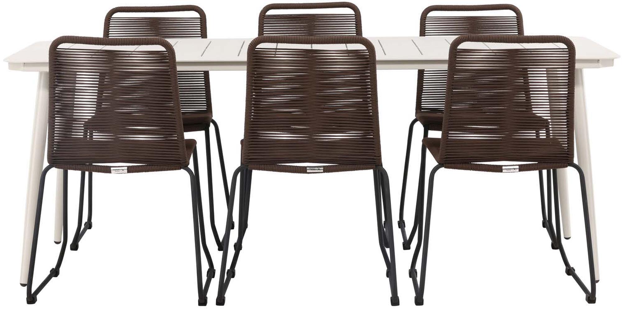 Genieße das Lina Outdoor-Tischset Lindos mit 200 cm Tisch und 6 bequemen Stühlen – ideal für gesellige Gartenabende und stilvolle Outdoor-Momente!