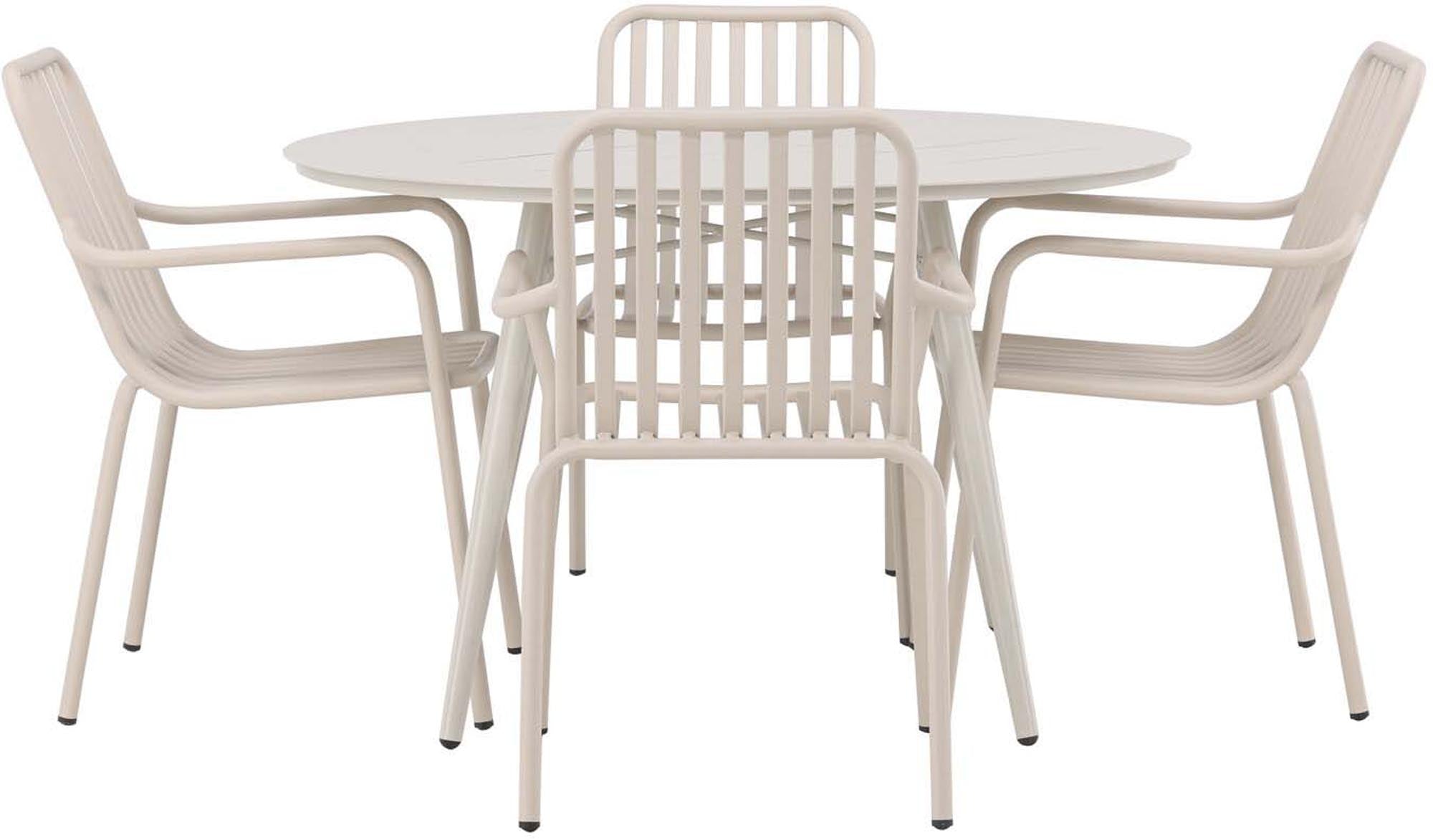 Entdecken Sie das stilvolle Lina Outdoor-Tischset + Peking ⌀120cm/4St. von Venture Home – perfekt für gesellige Runden im Freien!