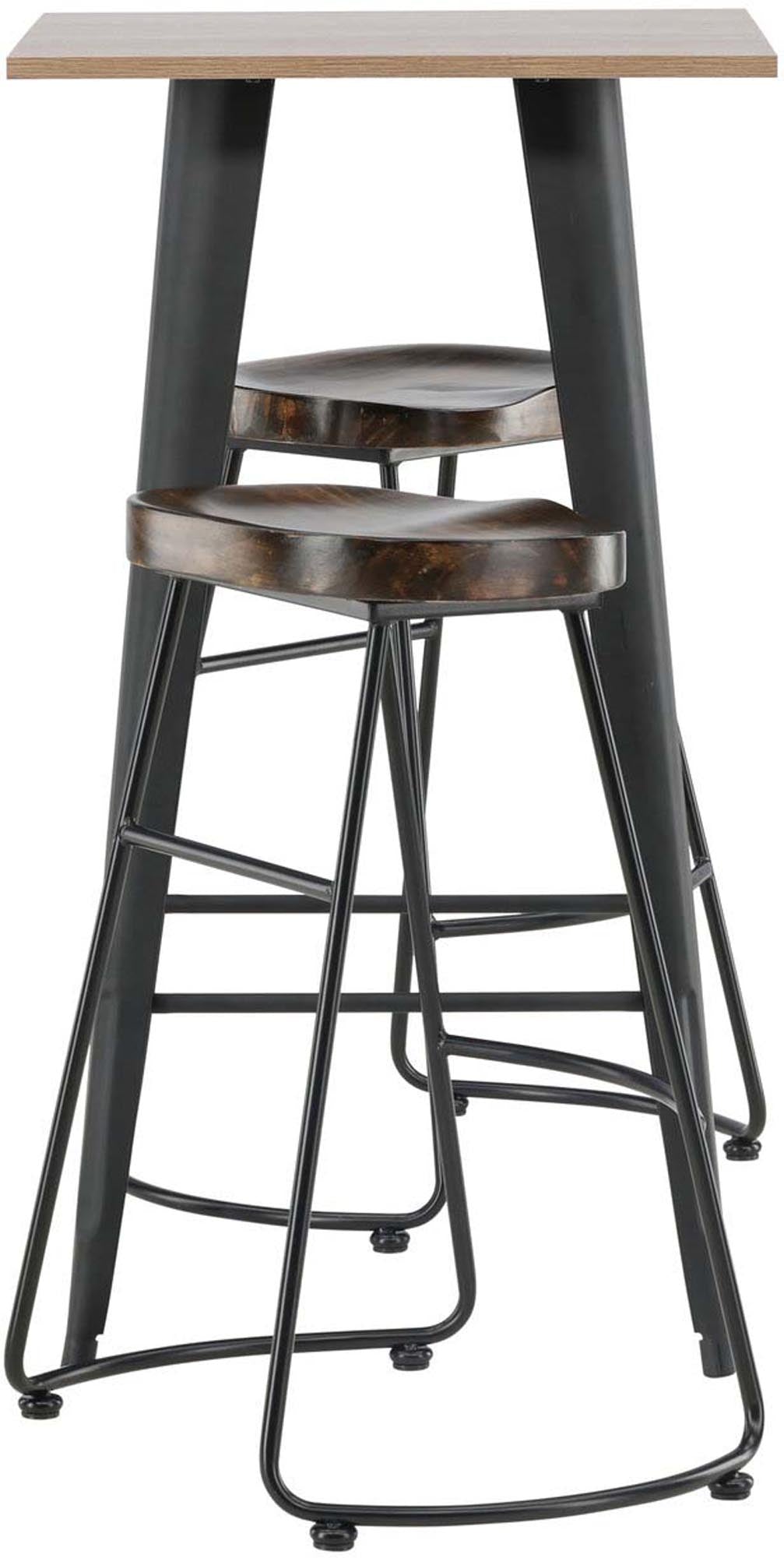 Elegantes Barset Tempe + Ozark: Kompakte 60cm Tischplatte aus Walnuss-MDF, stilvolle Barhocker aus schwarzem Stahl. Ideal für kleine Küchen!