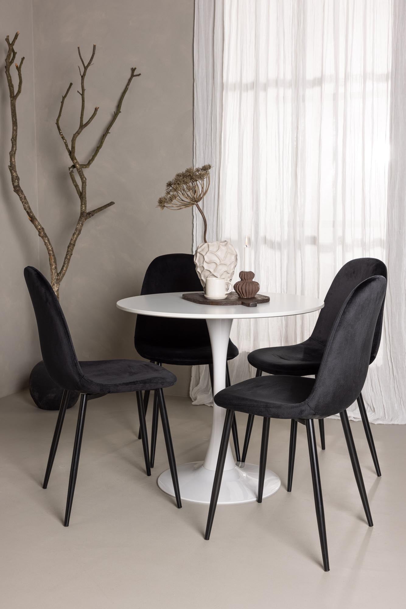 Stilvolles Hamden Esszimmerset mit runden 80 cm Tisch und 4 eleganten Polar Stühlen. Perfekt für gesellige Abende und modernes Wohnen.