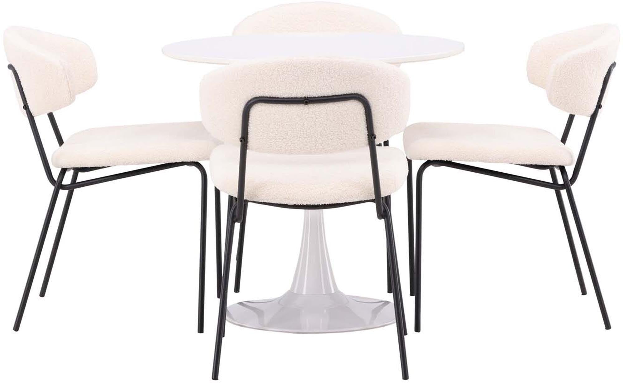 Modernes Esszimmerset mit 80cm Tisch und 4 gepolsterten Stühlen. Elegantes Design, hochwertige Materialien, ideal für gesellige Anlässe.