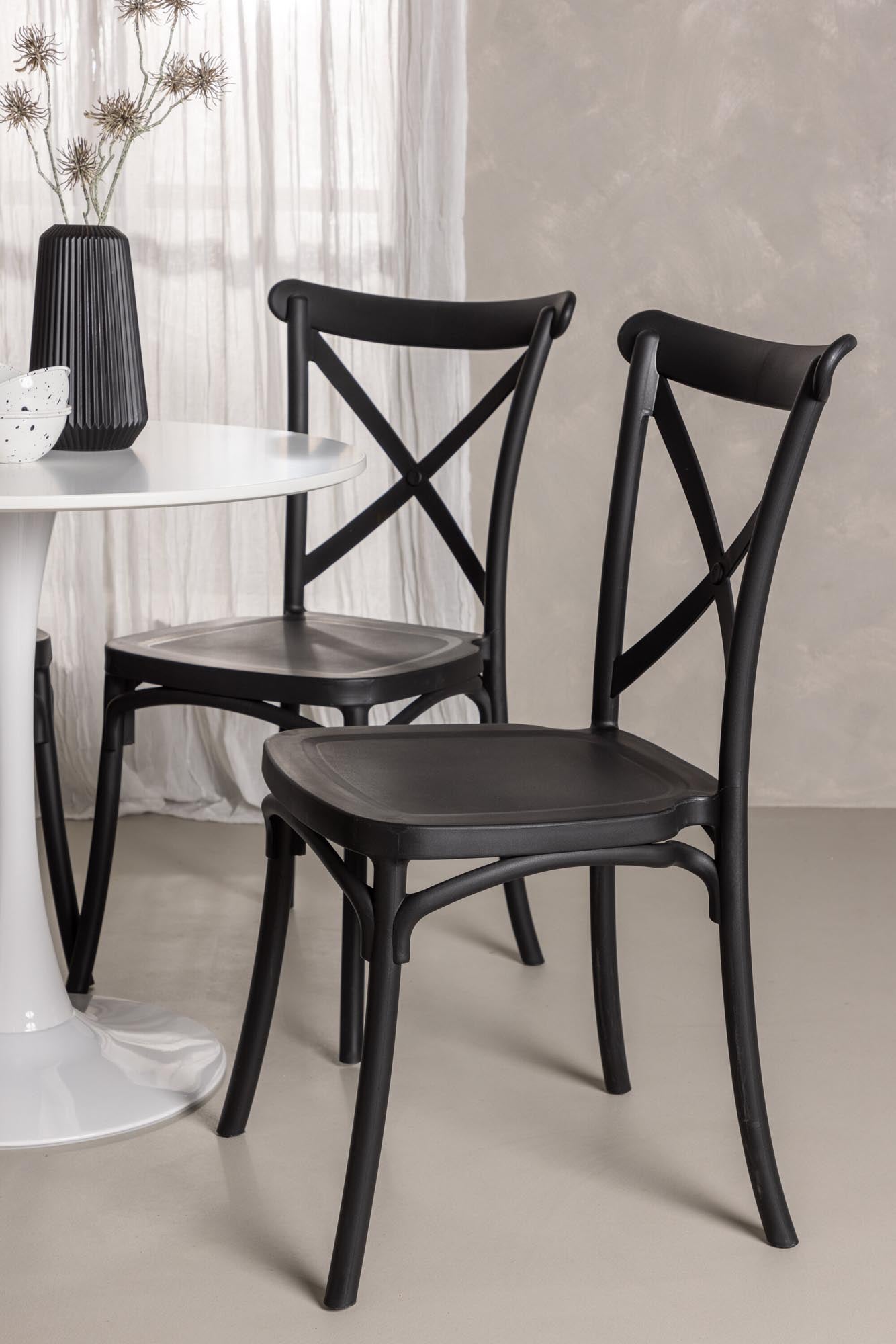 Elegantes Esszimmerset mit 80 cm Tisch und 4 Crosett-Stühlen. Pflegeleicht, modern und perfekt für gesellige Anlässe in jedem Zuhause.