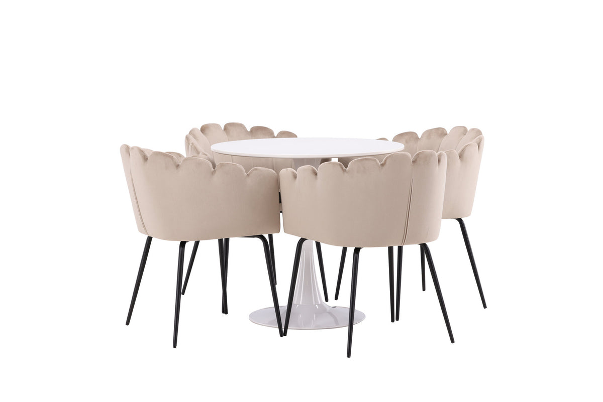 Hamden Esszimmerset + Limhamn ⌀80cm/4St. in Beige präsentiert im Onlineshop von KAQTU Design AG. Esszimmerset ist von Venture Home
