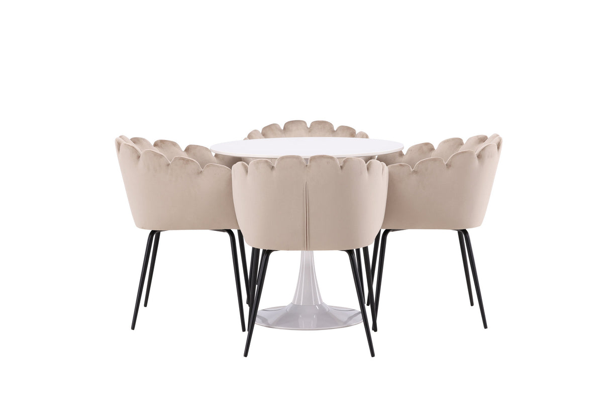 Hamden Esszimmerset + Limhamn ⌀80cm/4St. in Beige präsentiert im Onlineshop von KAQTU Design AG. Esszimmerset ist von Venture Home