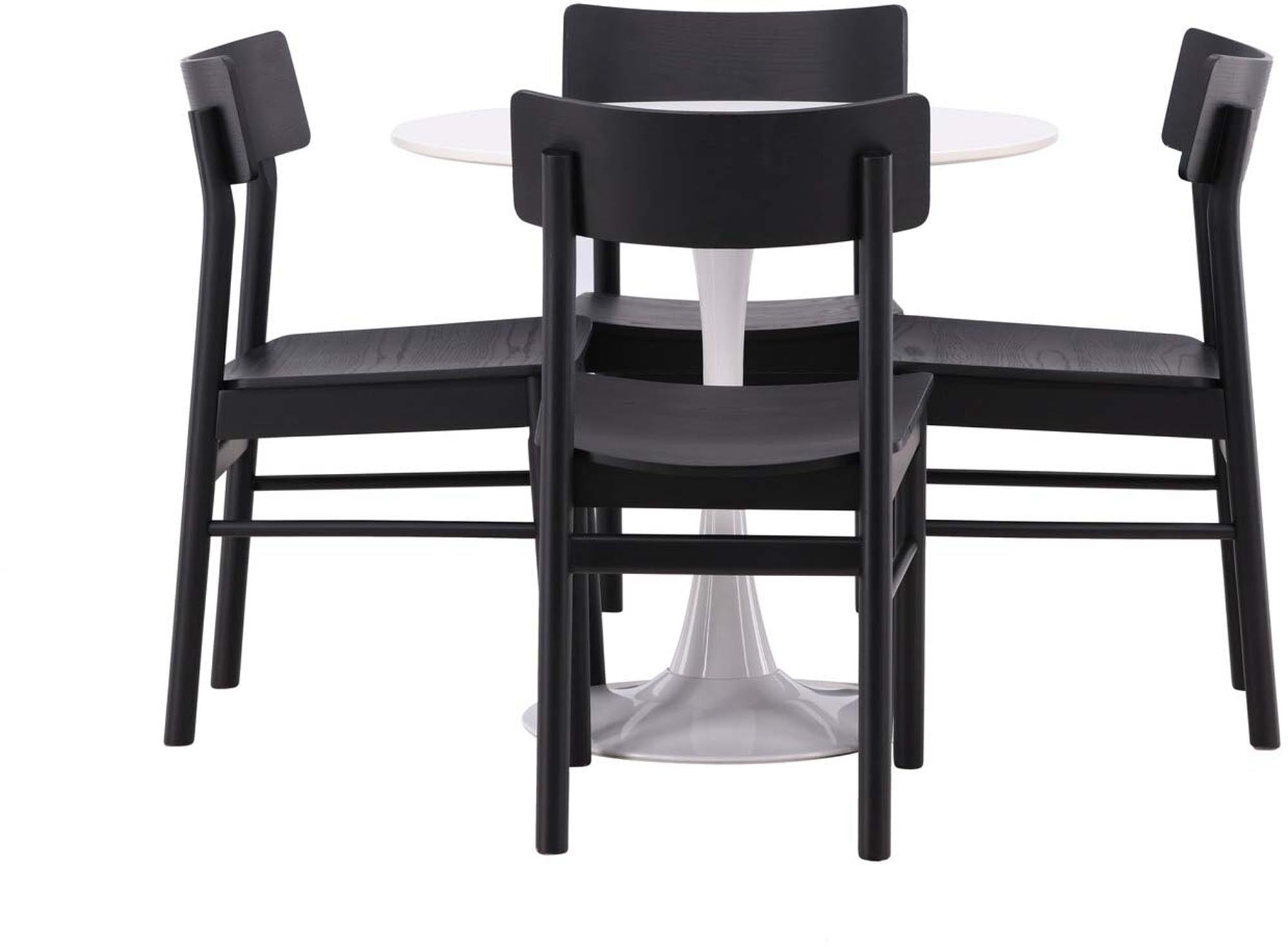 Modernes Esszimmerset Hamden: runder Tisch & 4 Montros-Stühle.