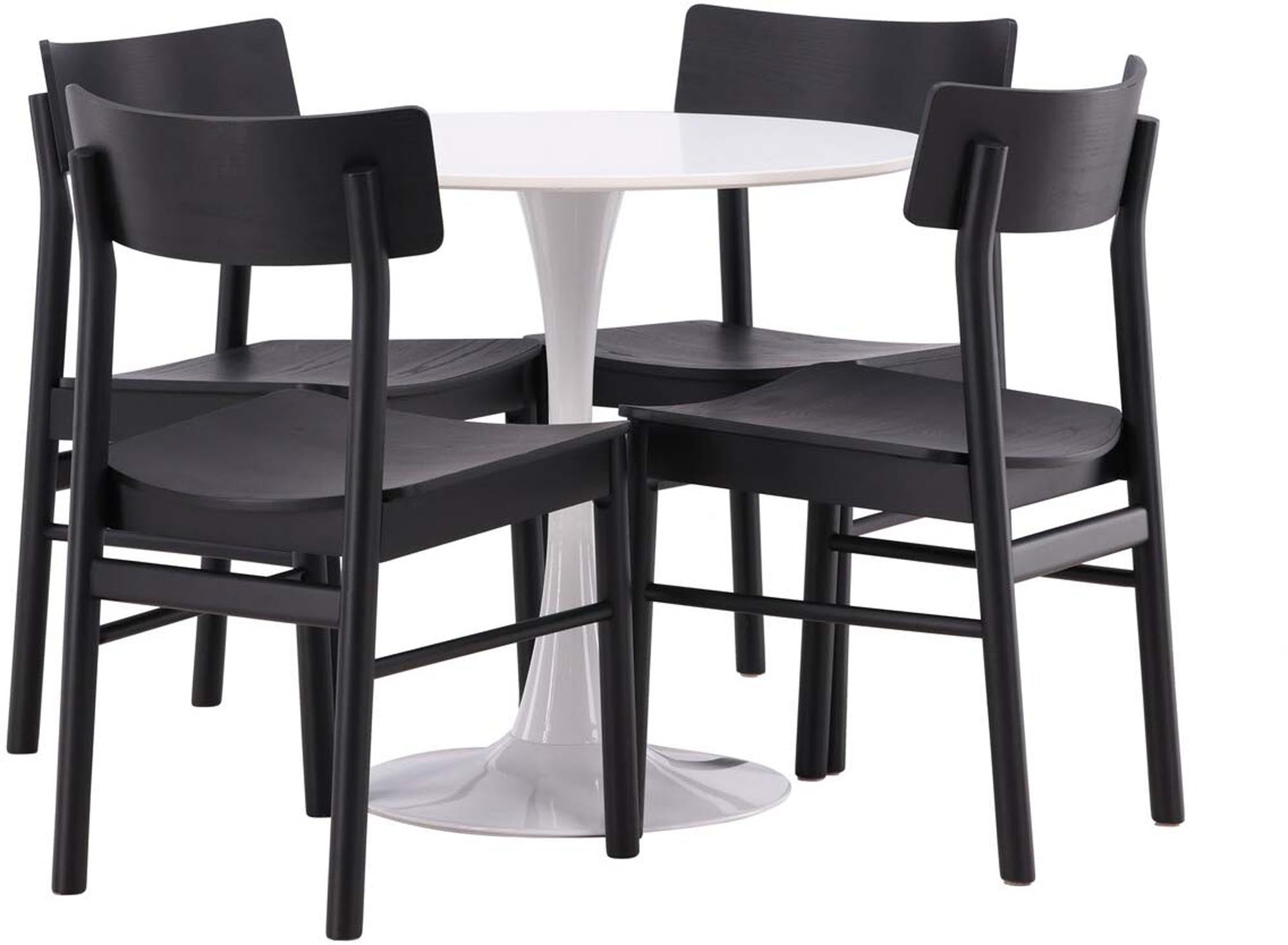 Elegantes Hamden Set: Runder Tisch mit 4 Montros-Stühlen von Venture.