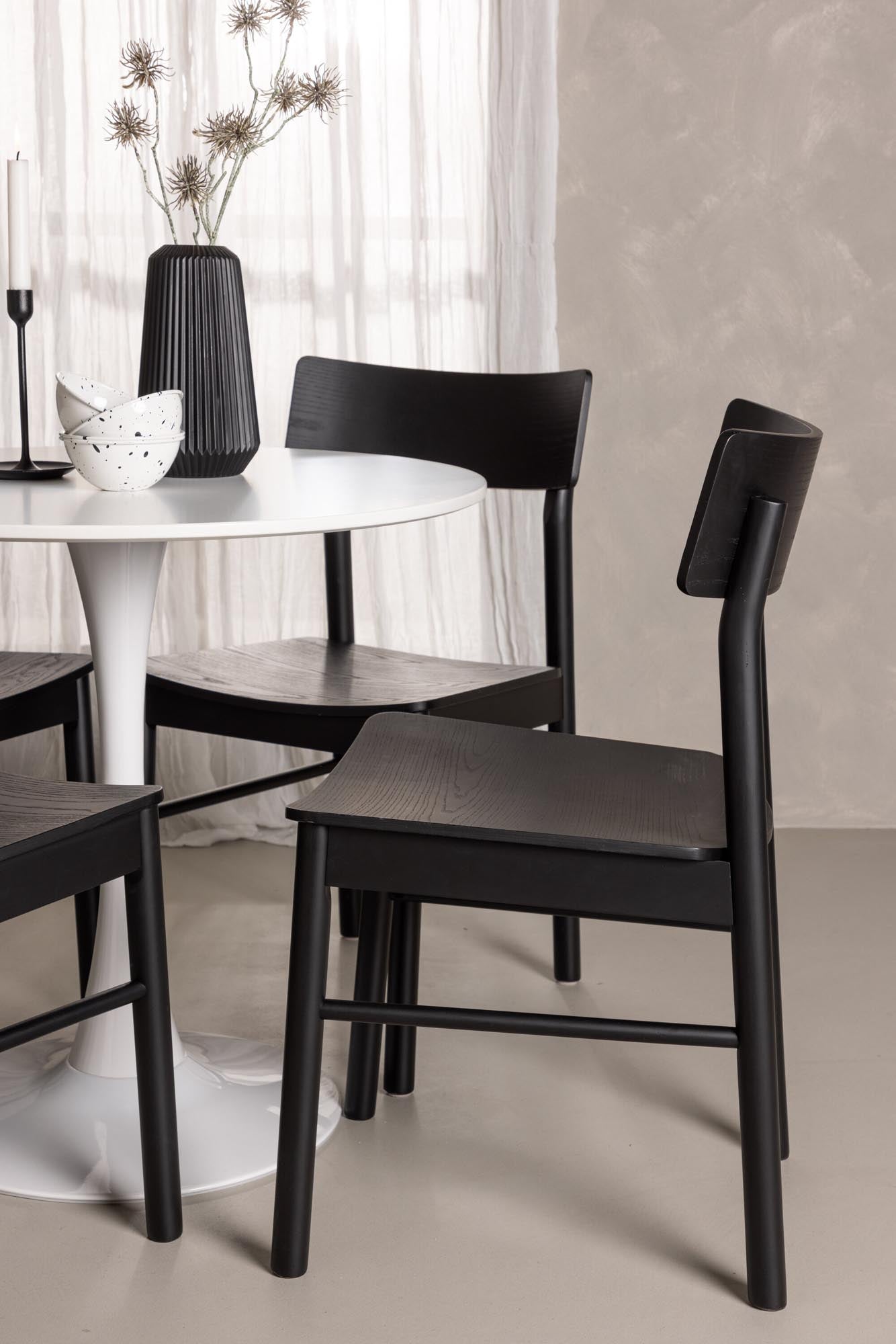 Elegantes Esszimmerset Hamden mit 80cm Tisch und 4 Montros-Stühlen.