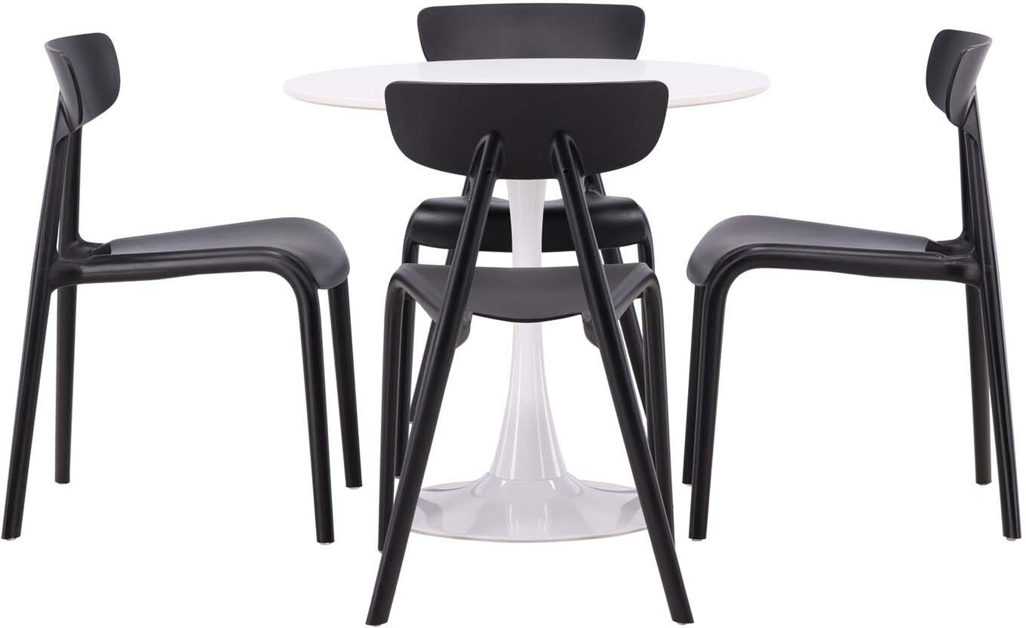 Elegantes Esszimmerset mit rundem Tisch und vier stilvollen Stühlen.