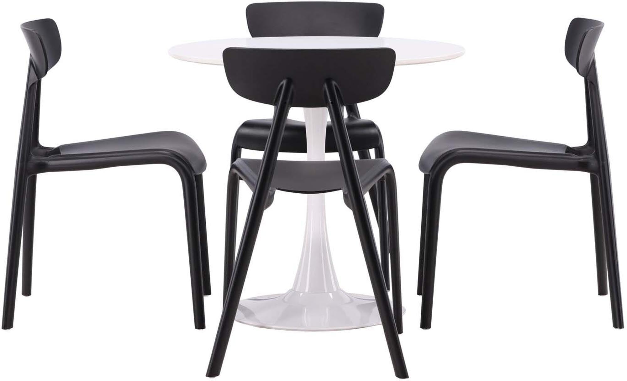 Stilvolles Esszimmerset von Venture Home: Hamden-Tisch mit 80 cm Durchmesser und 4 eleganten Ursholmen-Stühlen für ein modernes Ambiente.