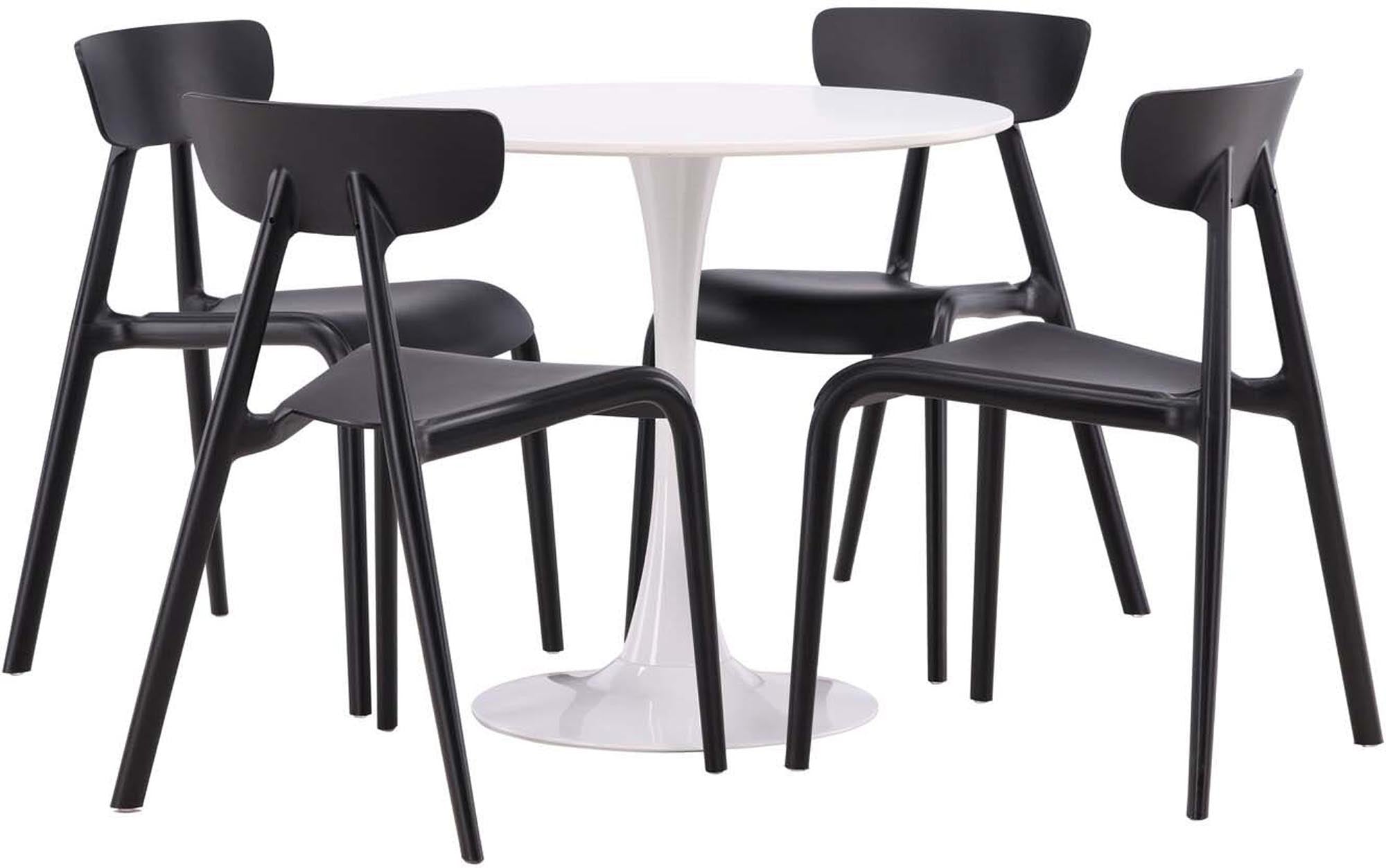 Elegantes Esszimmerset mit rundem Tisch und vier stilvollen Stühlen.