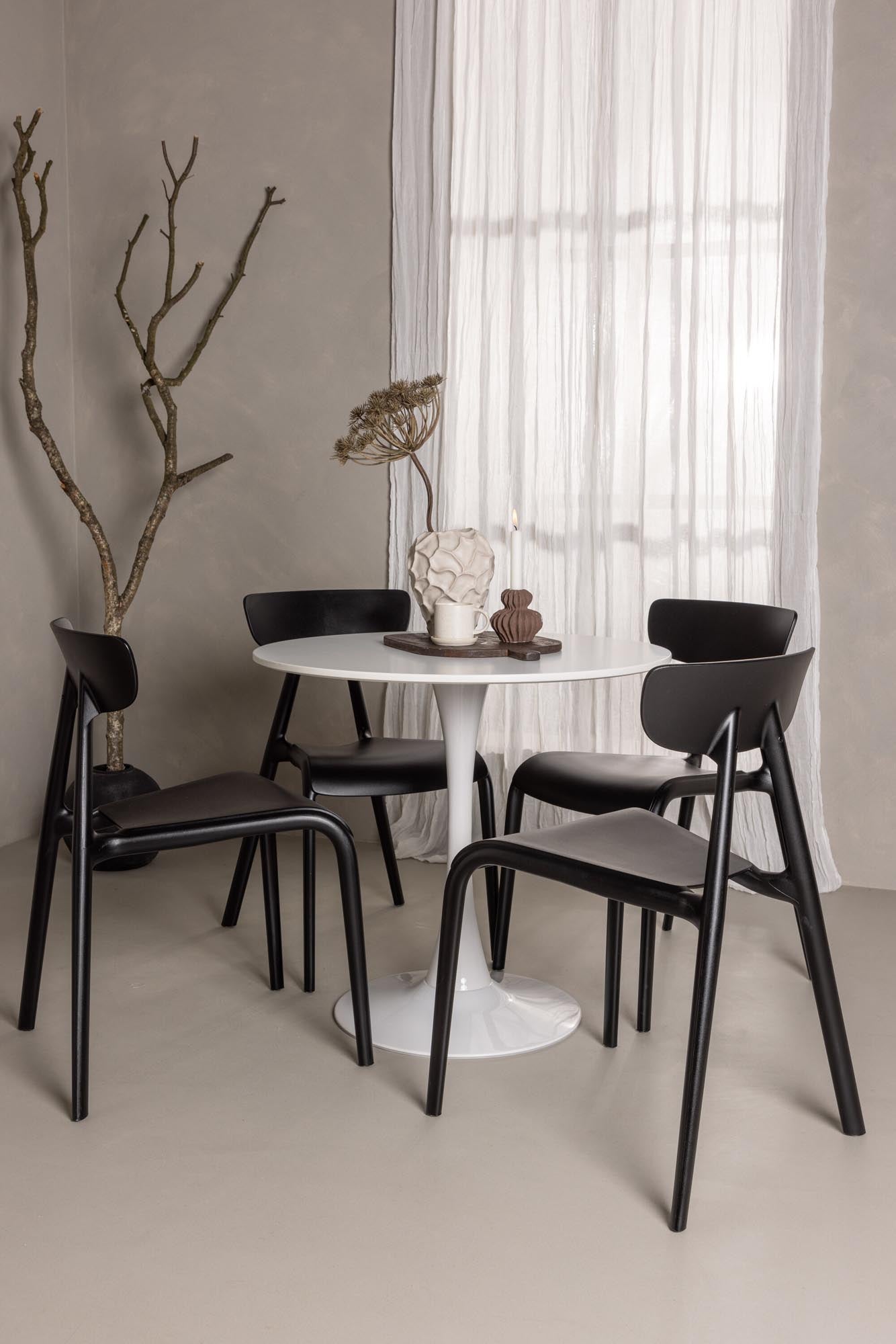 Modernes Esszimmerset mit 80 cm Tisch und 4 eleganten Ursholmen-Stühlen. Ideal für stilvolle Mahlzeiten und gesellige Abende.