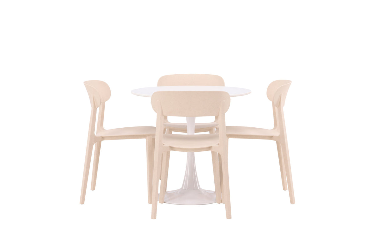 Hamden Esszimmerset + Åstol ⌀80cm/4St. in Beige präsentiert im Onlineshop von KAQTU Design AG. Esszimmerset ist von Venture Home