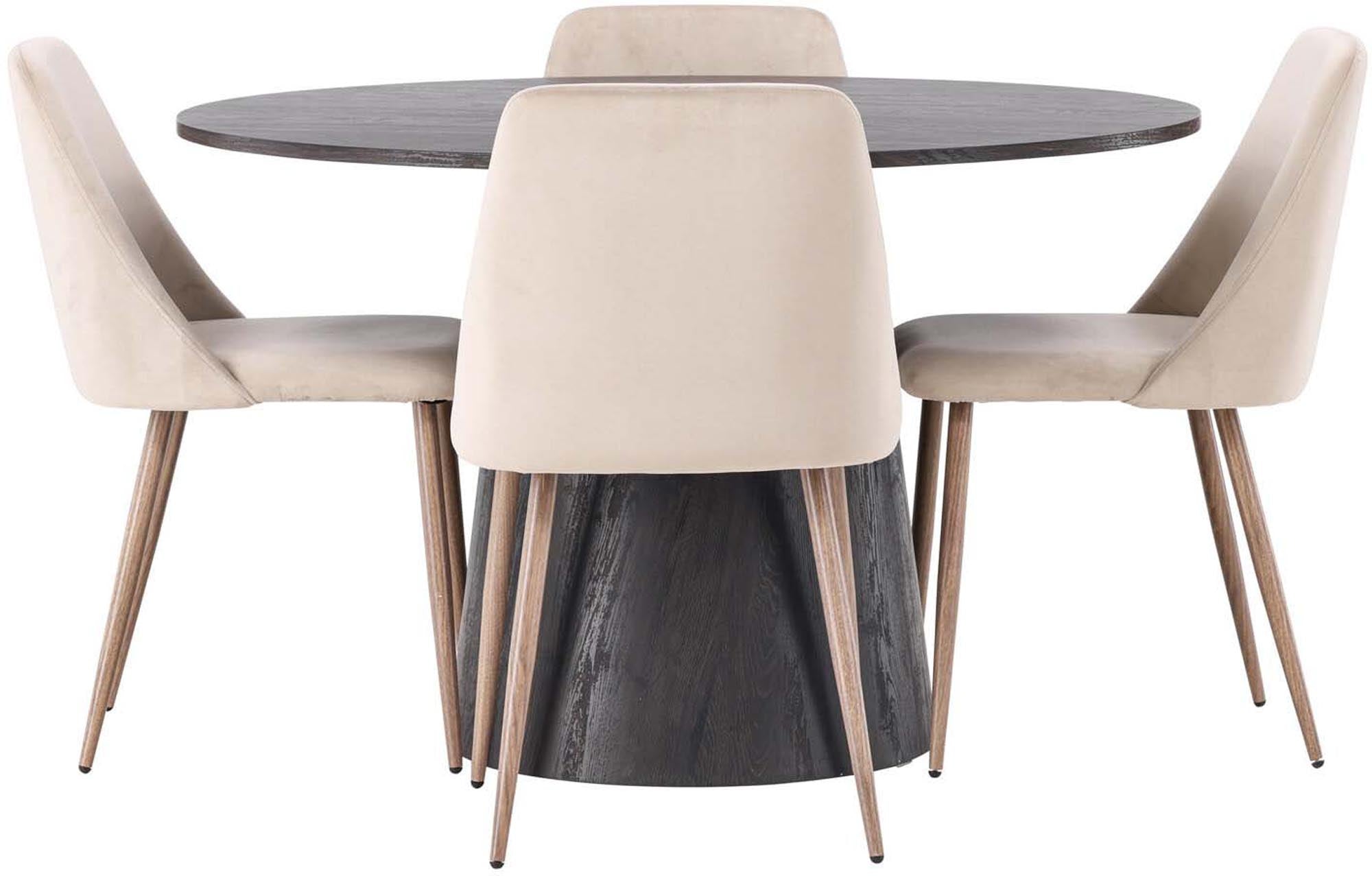 Stilvolles Lanzo Esszimmerset + Night: Moderner Esstisch mit komfortablen Samtstühlen für gesellige Runden und einladende Atmosphäre.