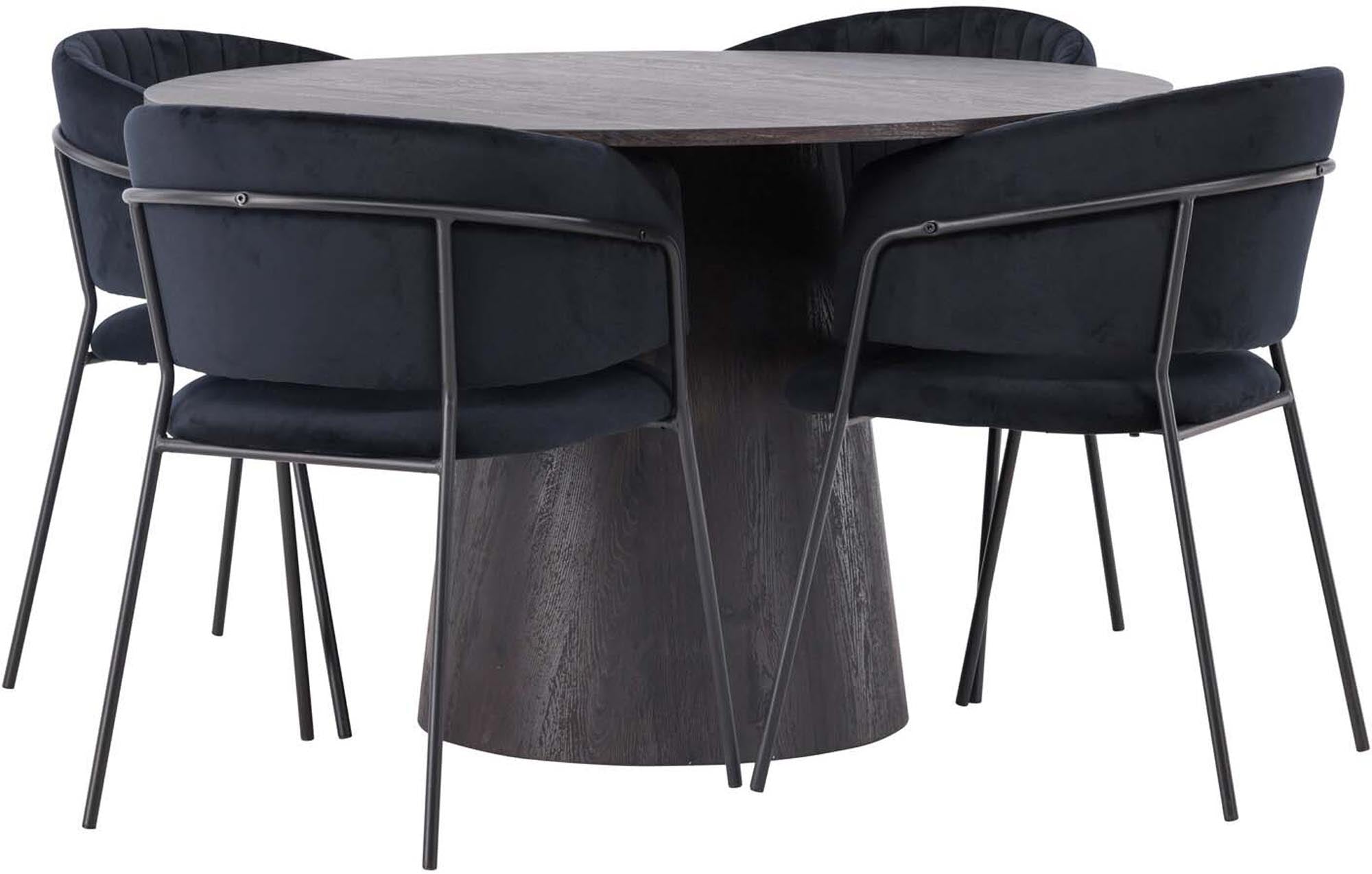 Elegantes Esszimmerset Lanzo + Selma: Hochwertiger runder Tisch und bequeme Stühle für stilvolle Esszimmermomente.