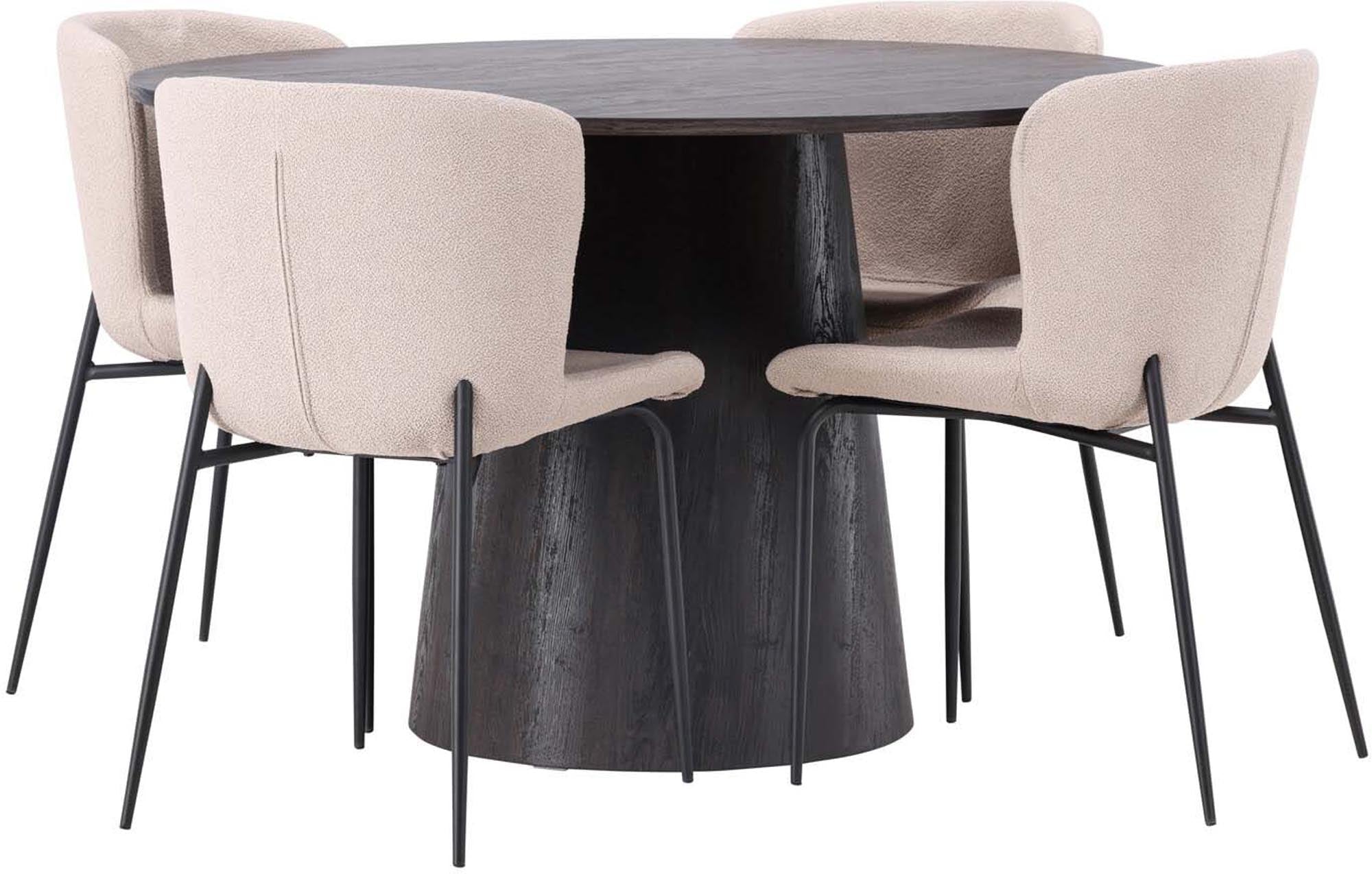 Entdecken Sie das stilvolle Lanzo Esszimmerset + Modesto von Venture Home – ein eleganter Tisch und bequeme Stühle für gesellige Abende.