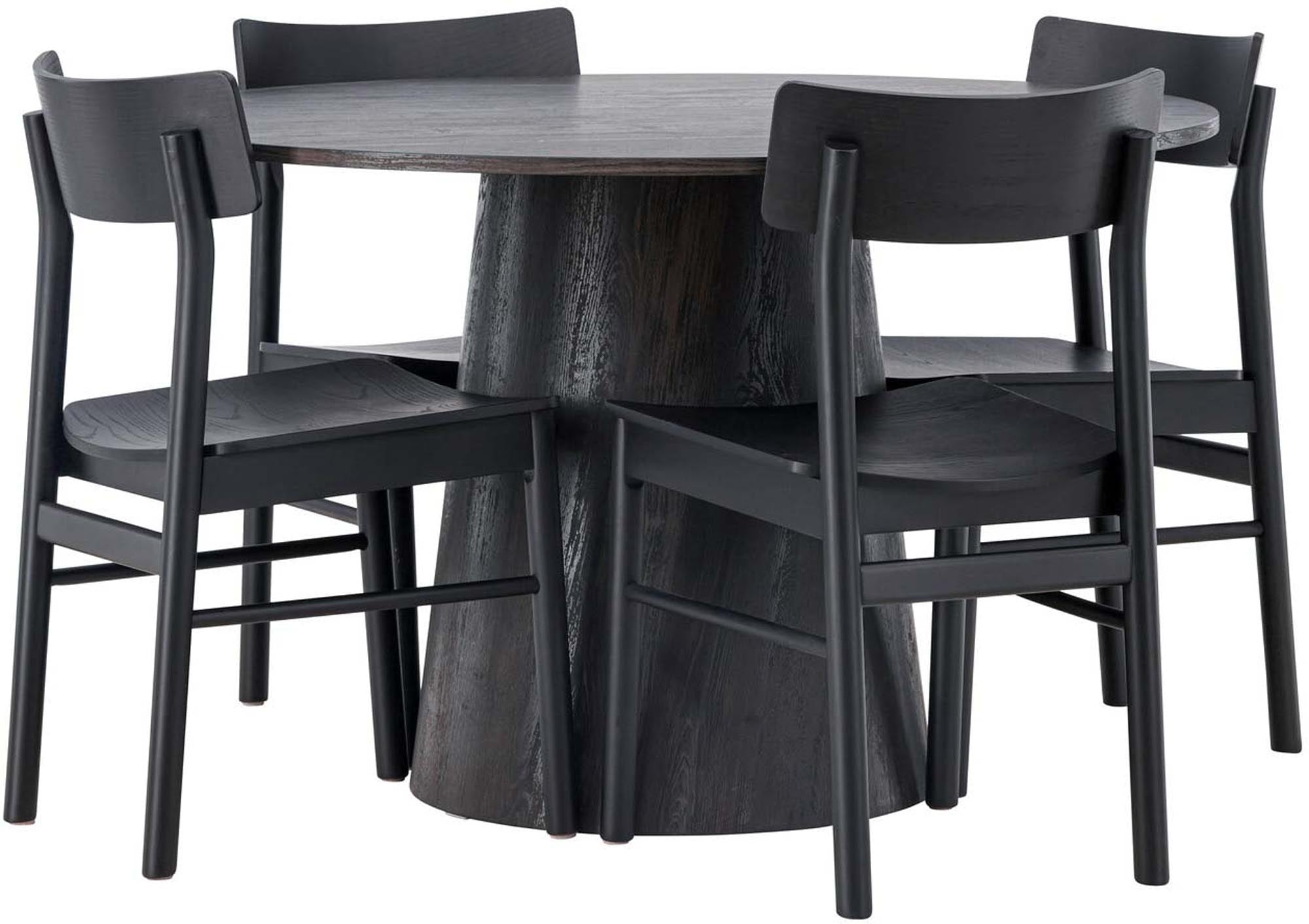 Elegantes Esszimmerset Lanzo + Montros, 120cm, 4 Stühle, modern.