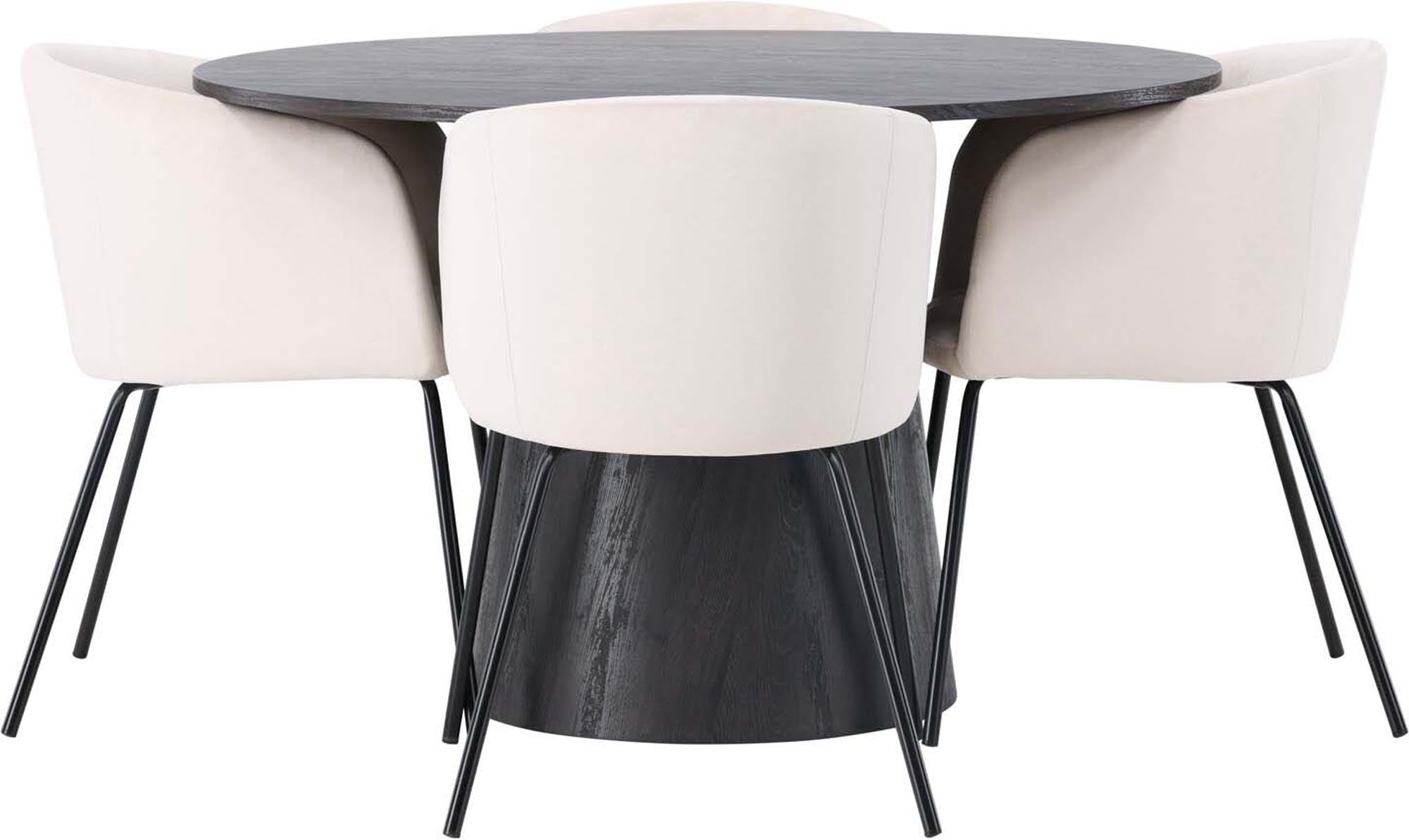 Elegantes Esszimmerset Lanzo: Runder Tisch mit 4 modernen Stühlen.