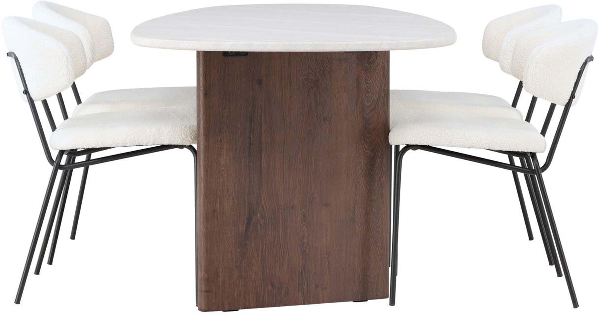 Modernes Grönvik Esszimmerset mit ovalem Tisch und 4 Chico-Stühlen. Ideal für gesellige Runden und stilvolle Einrichtung.