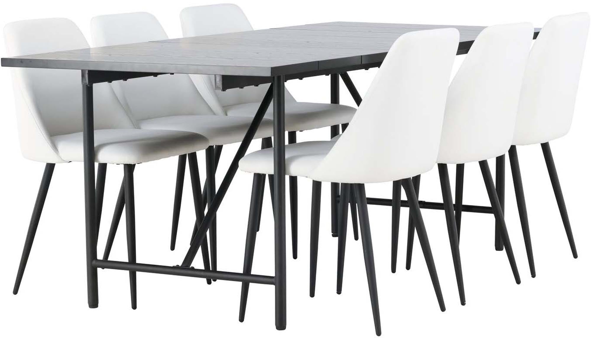 Entdecken Sie das Astrid Esszimmerset + Night 200cm: Eleganter Tisch und bequeme Stühle vereinen modernes Design und Komfort für unvergessliche Essmomente.