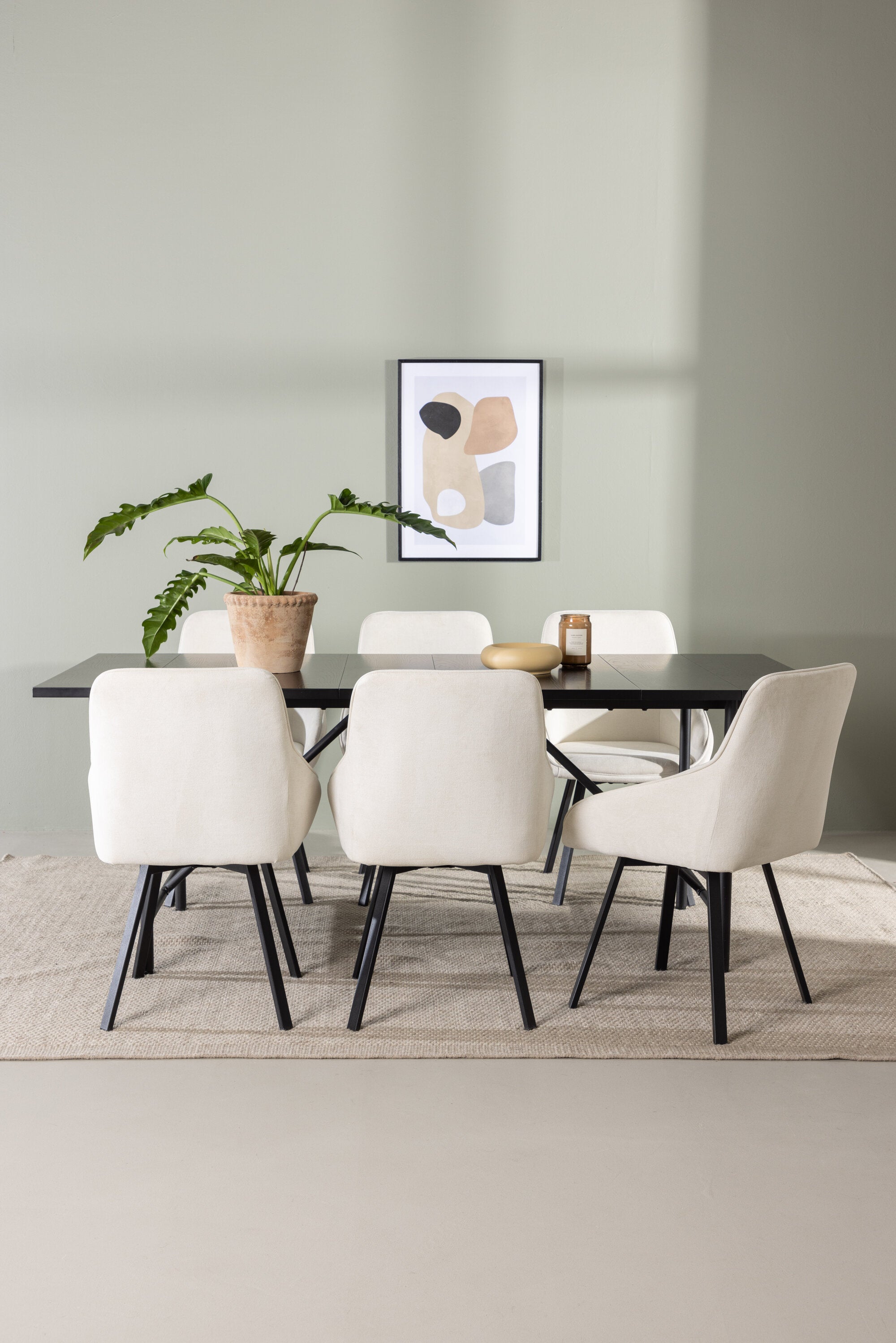 Astrid Esszimmerset + Rosie 200cm/6St. in Beige, Schwarz präsentiert im Onlineshop von KAQTU Design AG. Esszimmerset ist von Venture Home