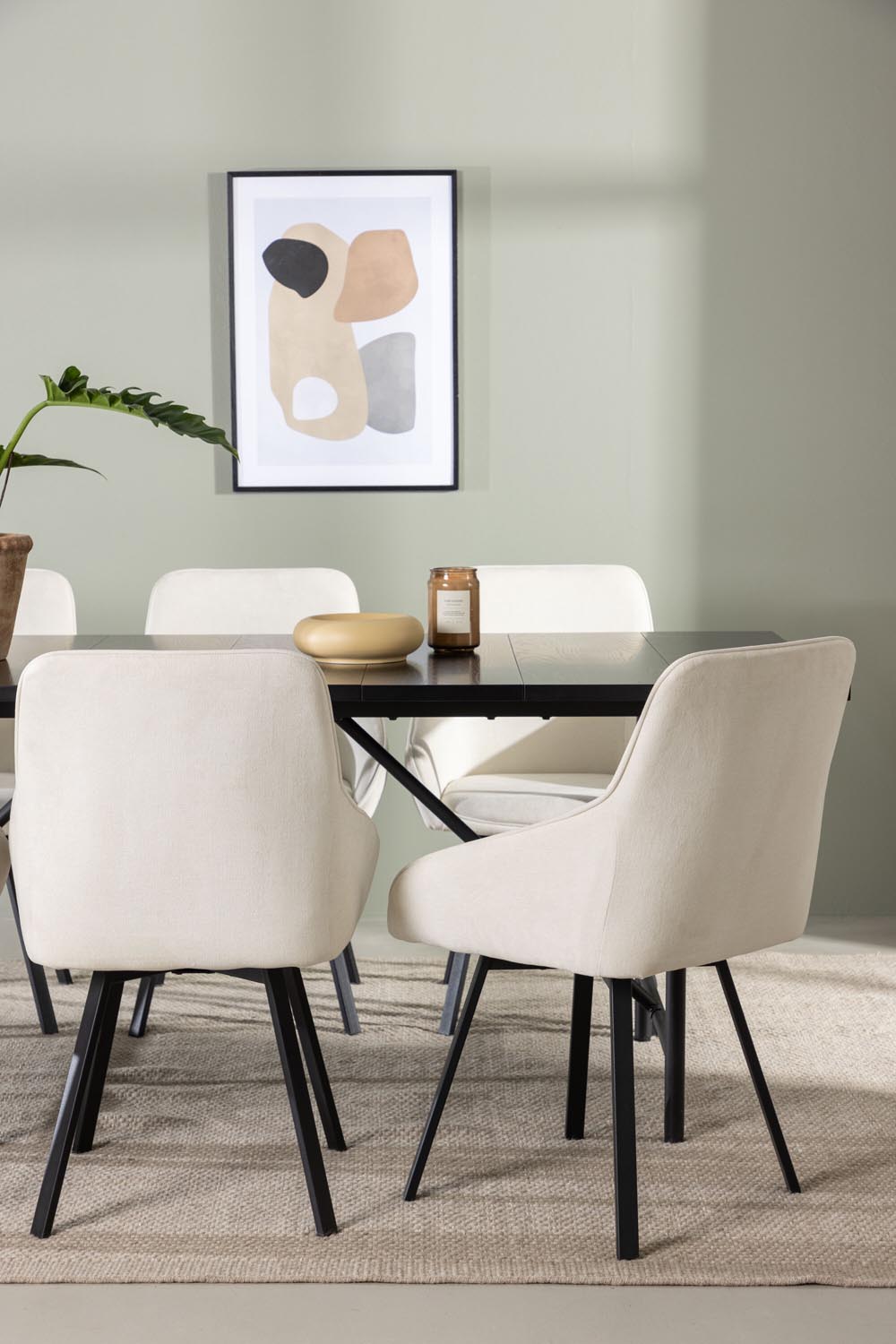 Astrid Esszimmerset + Rosie 200cm/6St. in Beige, Schwarz präsentiert im Onlineshop von KAQTU Design AG. Esszimmerset ist von Venture Home