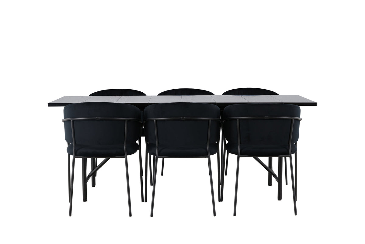 Astrid Esszimmerset + Selma 200cm/6St. in Schwarz präsentiert im Onlineshop von KAQTU Design AG. Esszimmerset ist von Venture Home