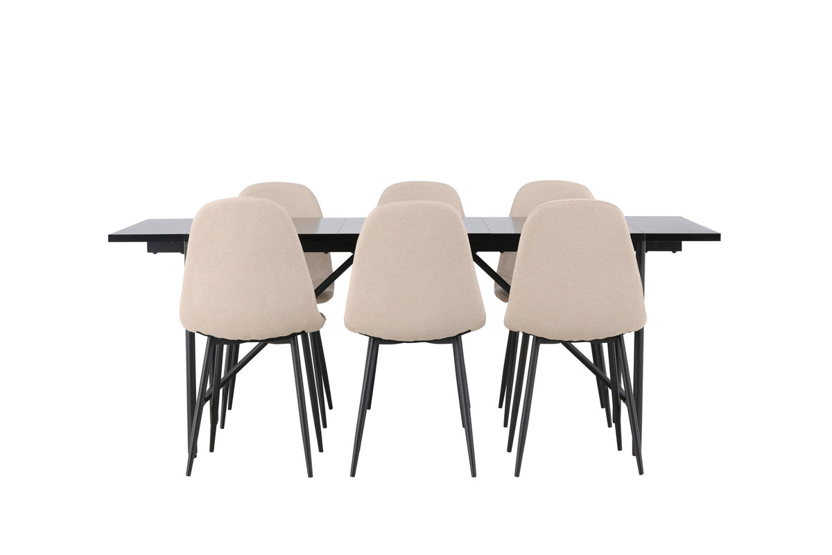 Astrid Esszimmerset + Polar 200cm/6St. in Beige, Schwarz präsentiert im Onlineshop von KAQTU Design AG. Esszimmerset ist von Venture Home