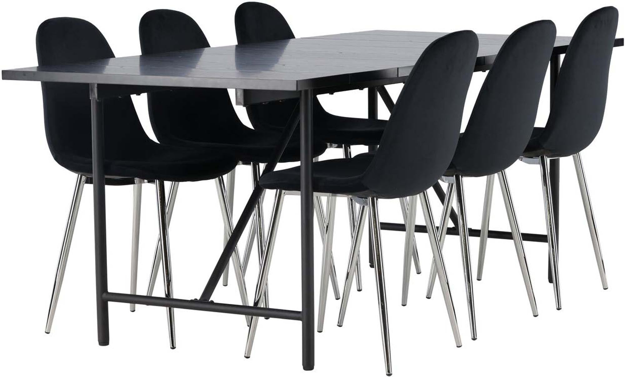 Elegantes Esszimmerset Astrid + Polar: 200cm Tisch und 6 bequeme Stühle. Ideal für stilvolle Familienabende und gesellige Brunches.