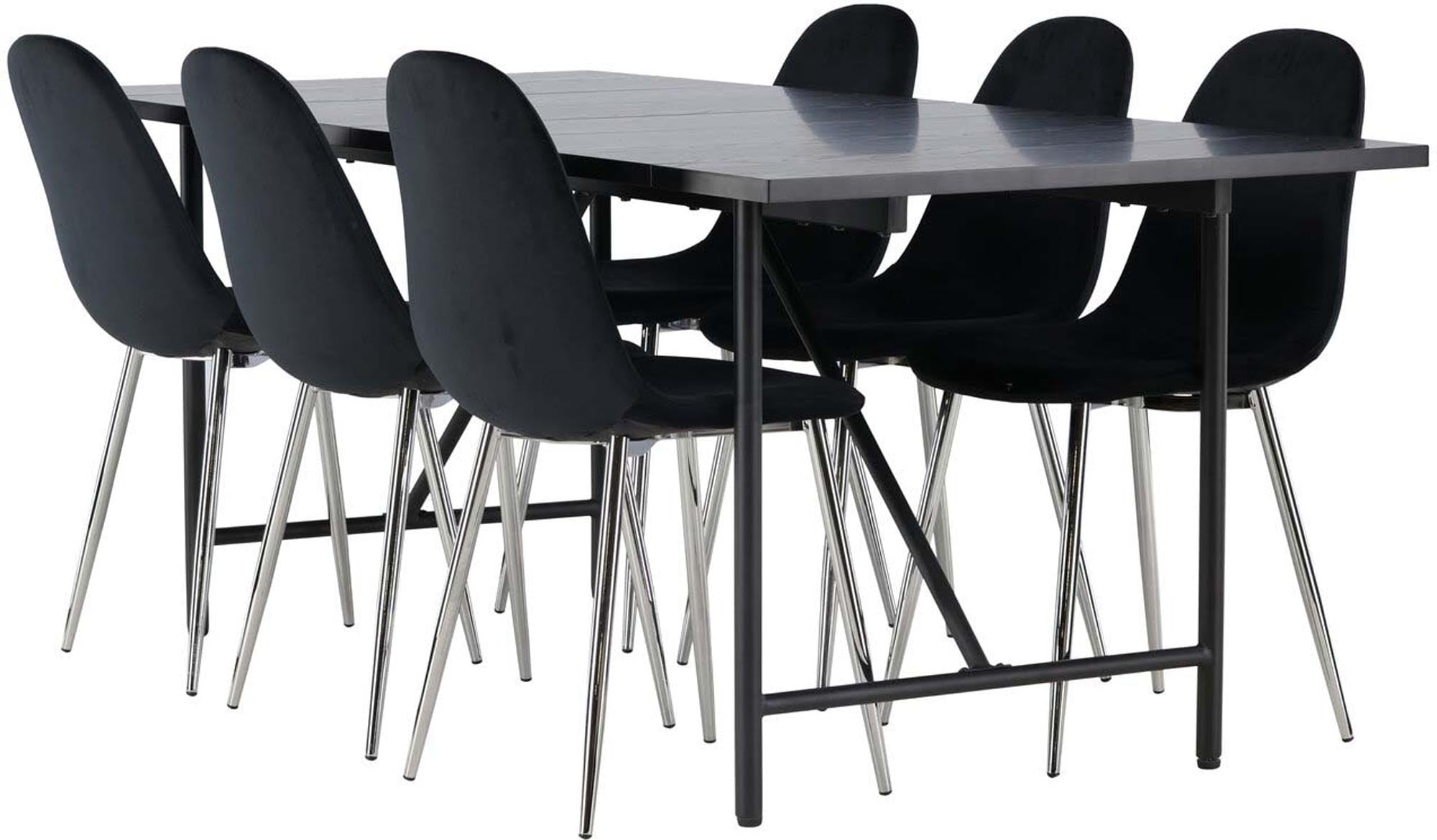 Modernes Esszimmerset Astrid + Polar: 200cm Tisch mit 6 stilvollen Stühlen. Perfekt für gesellige Abende und einladende Familienfeiern.